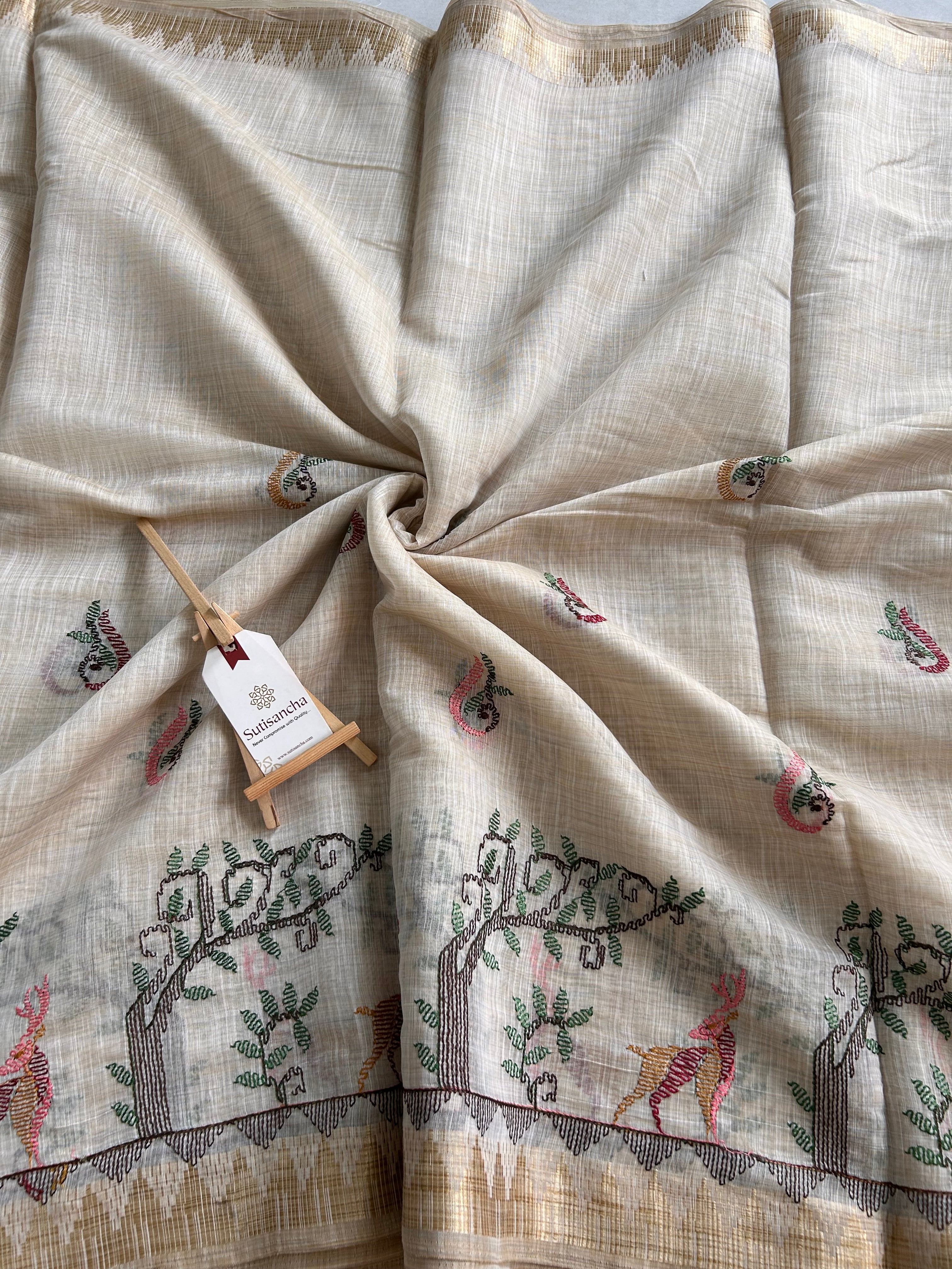 Prakriti Heritage Cotton Saree Nature Thread Art