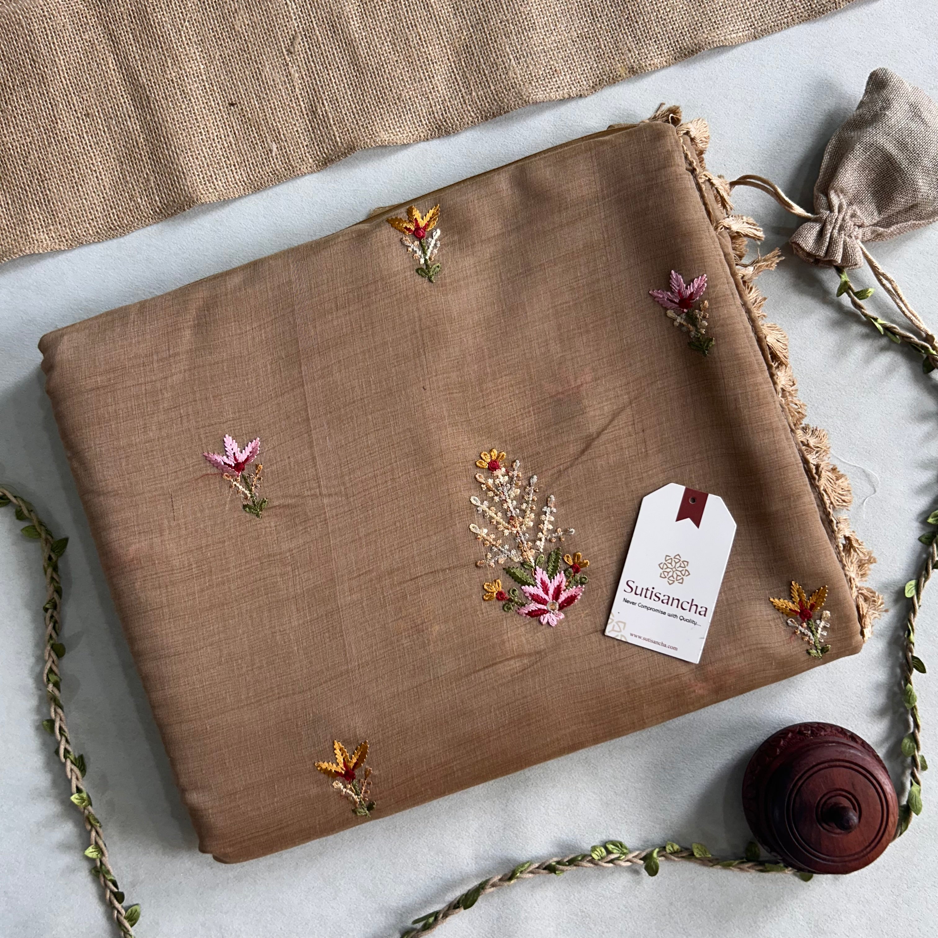 Vanika Botanical Cotton Saree Delicate Floral Thread Art