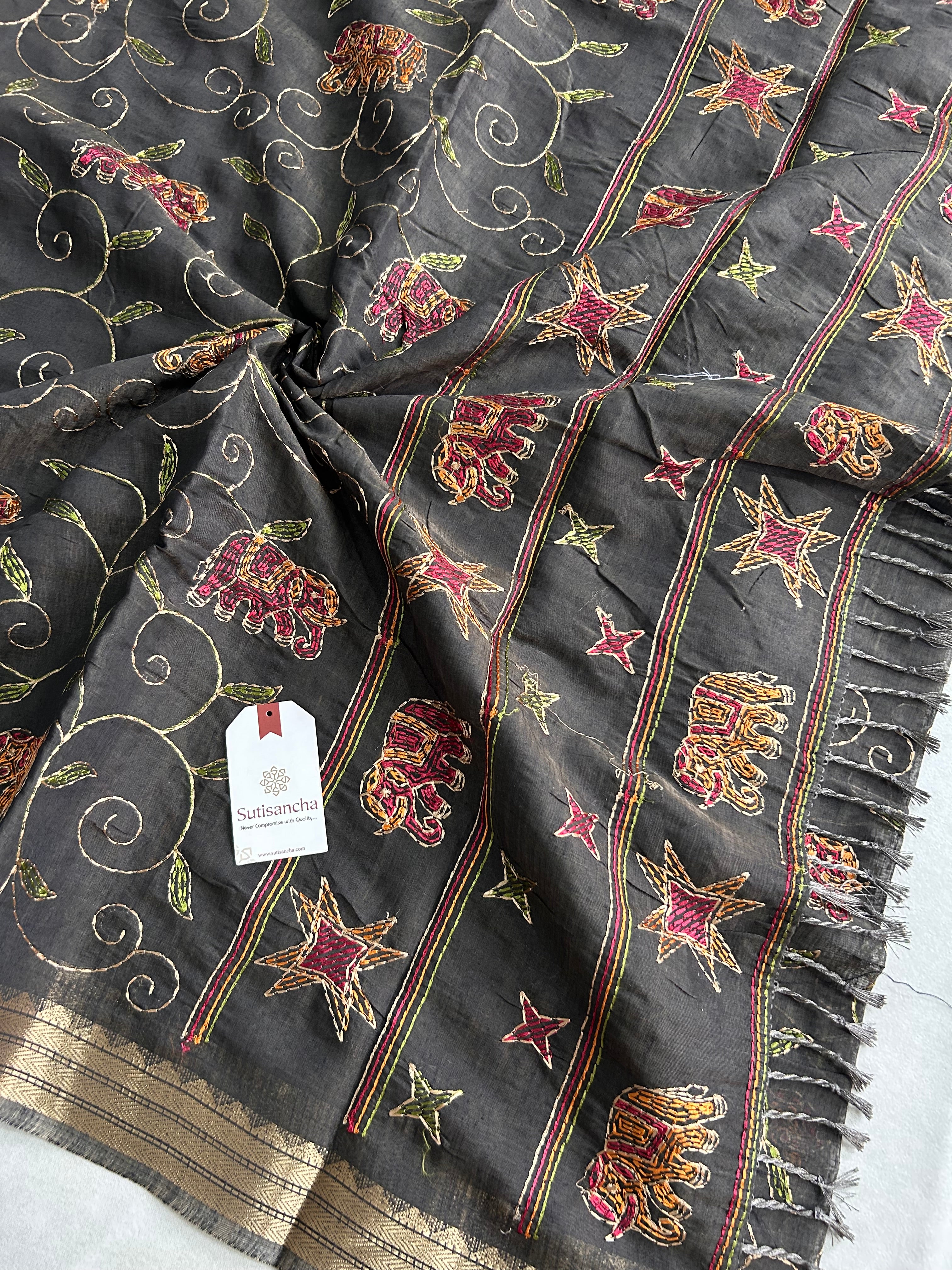 Gajini Heritage Cotton Saree Elephant Vine Design
