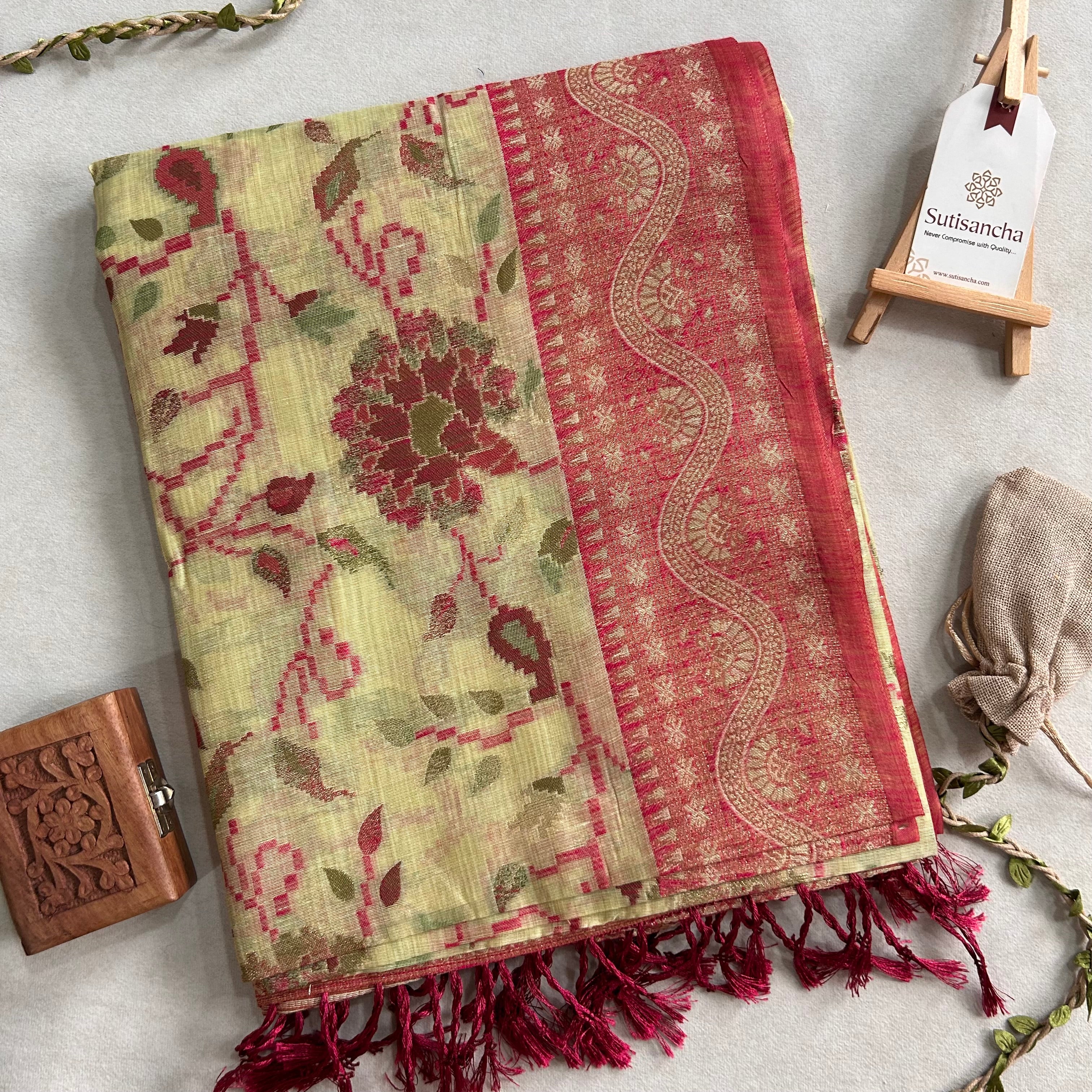 Mayra Heritage Cotton Saree Ornamental Floral Weave