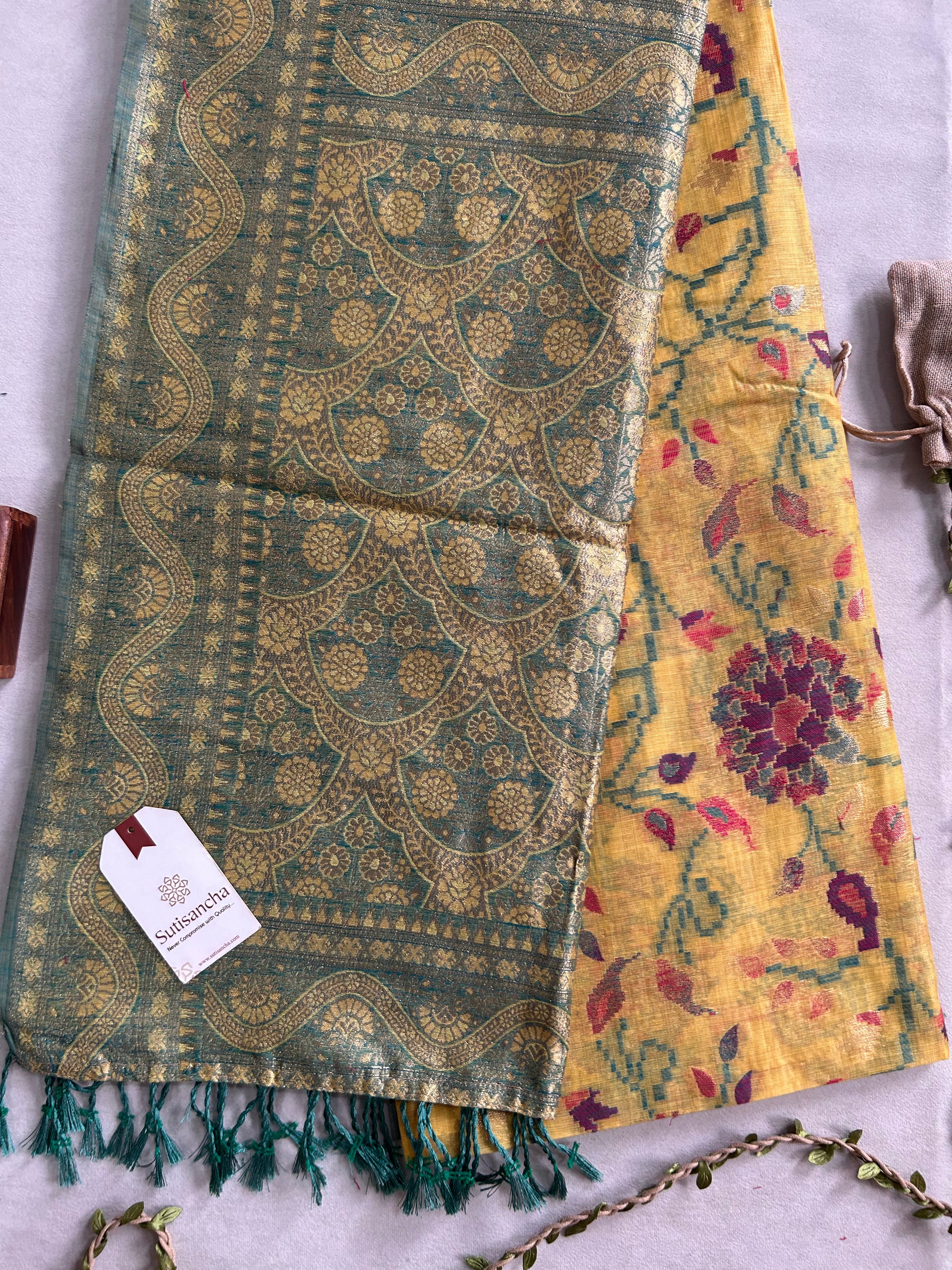 Mayra Heritage Cotton Saree Ornamental Floral Weave