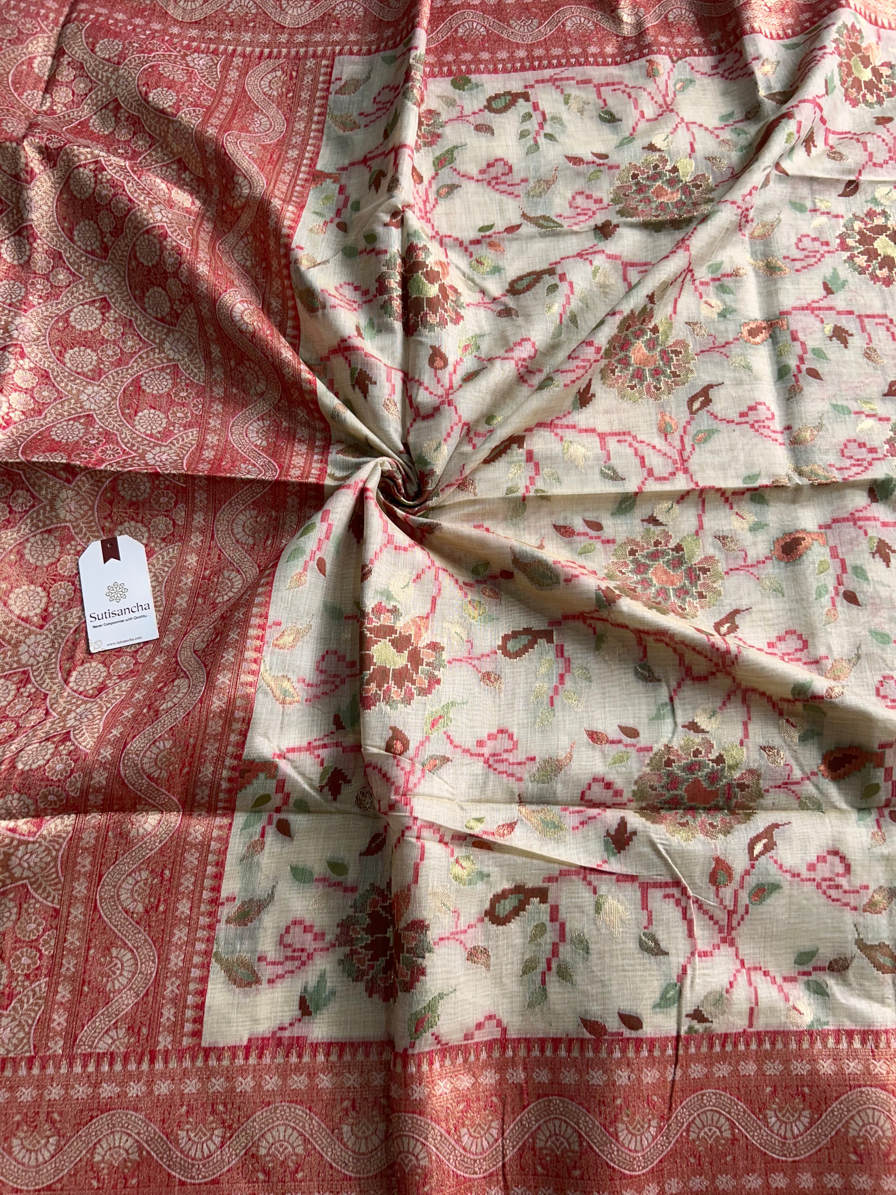 Mayra Heritage Cotton Saree Ornamental Floral Weave