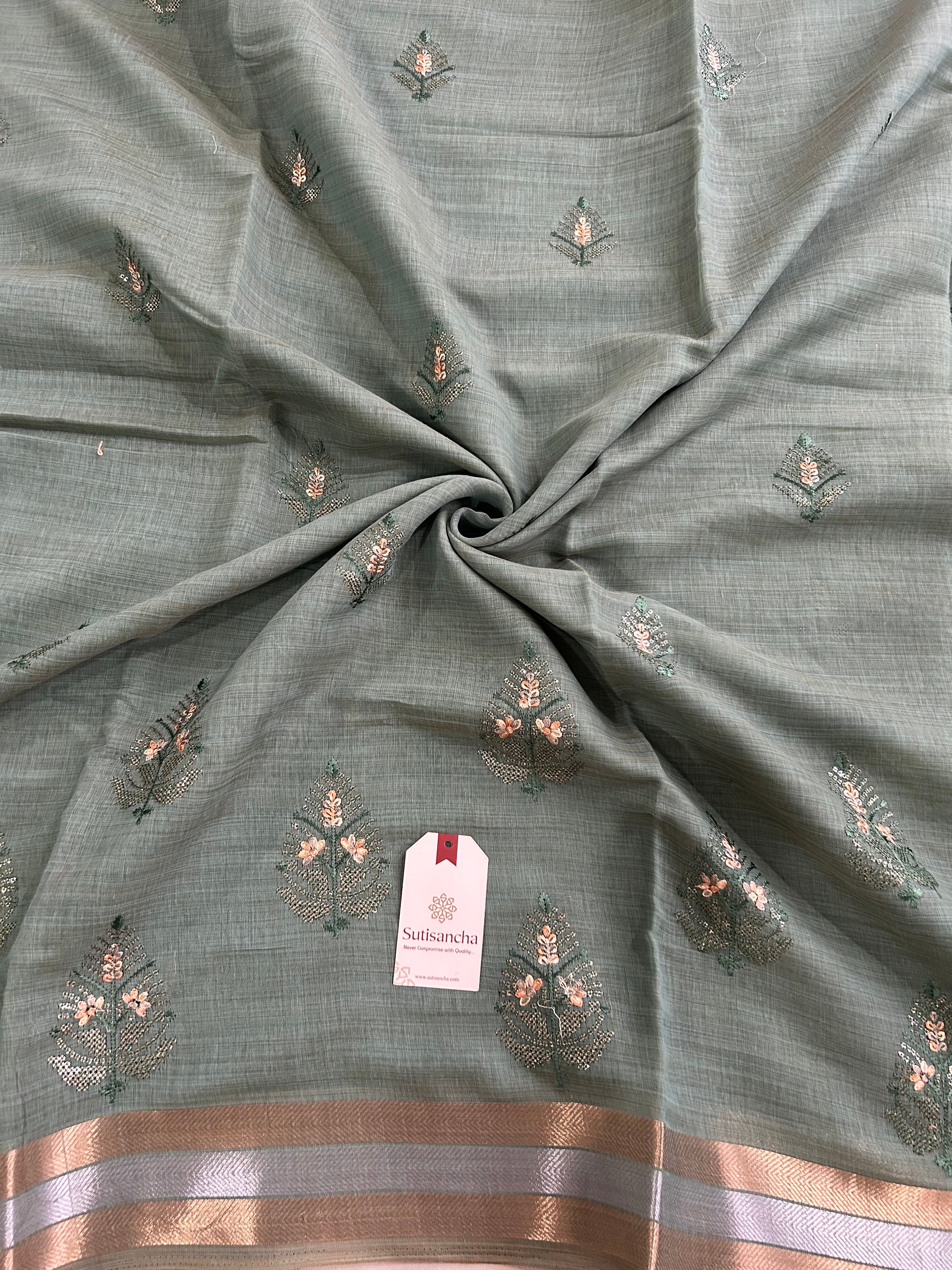 Aarohi Heritage Cotton Saree Botanical Floral Design