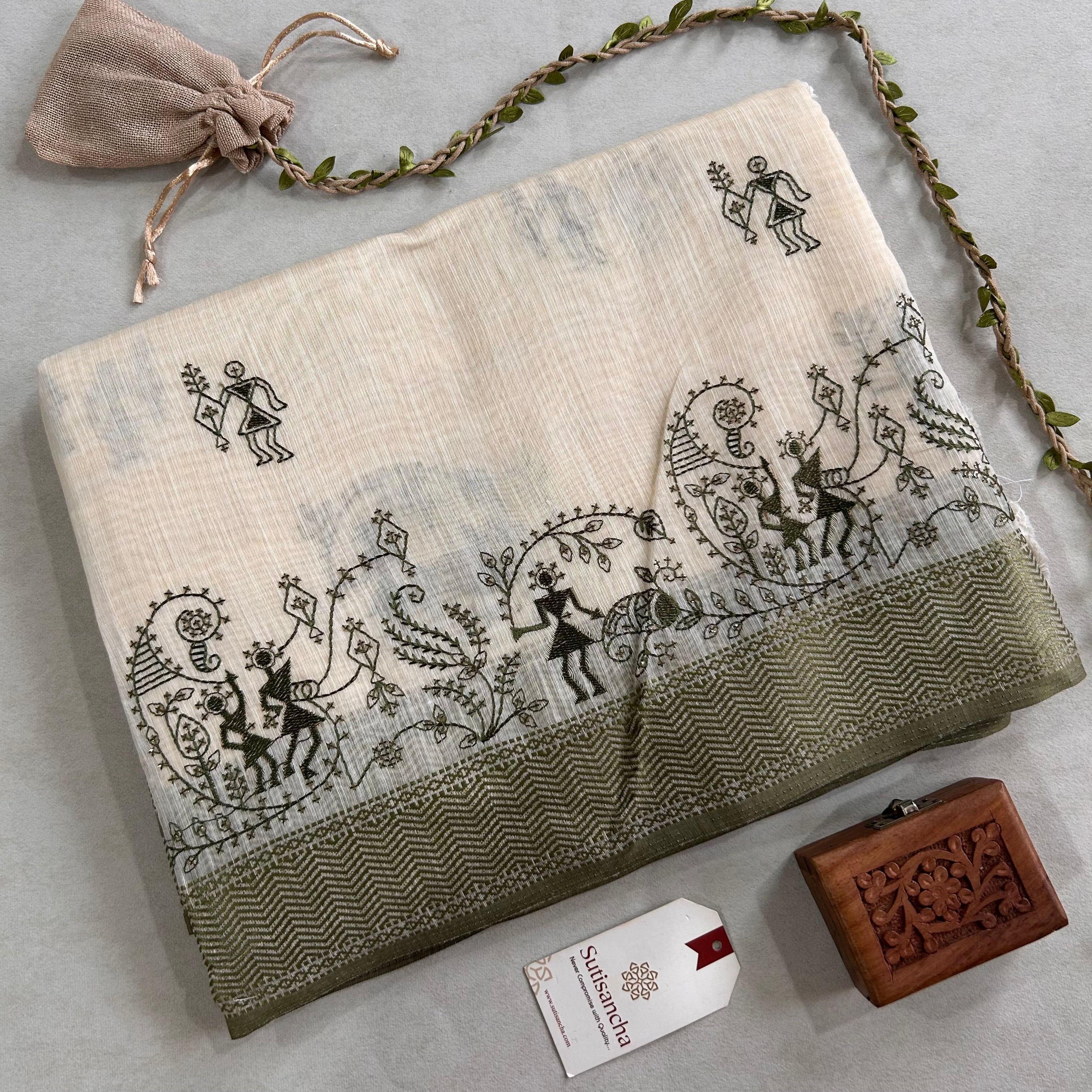 Pushvi Heritage Cotton Saree Folk Story Border Design