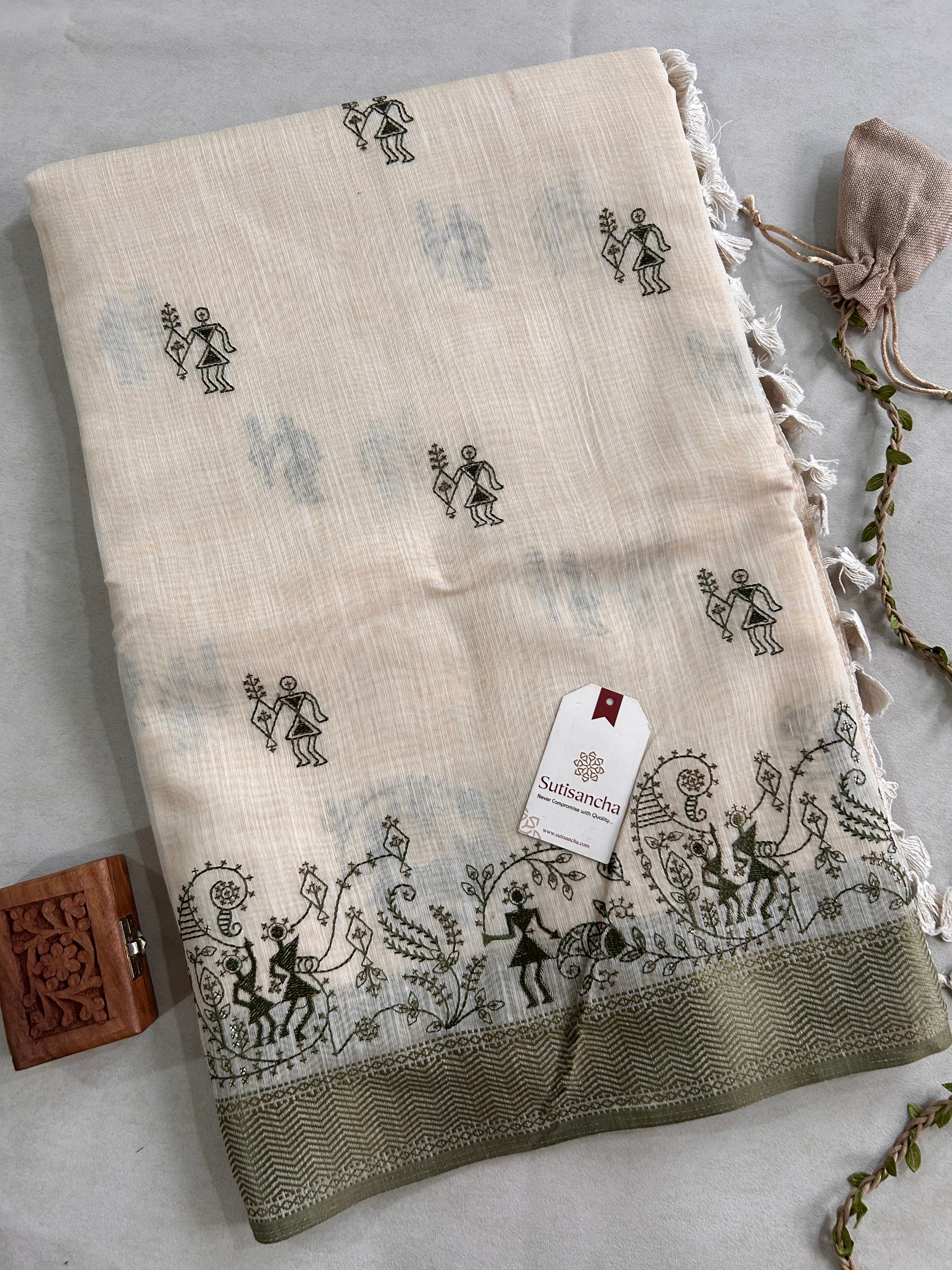 Pushvi Heritage Cotton Saree Folk Story Border Design