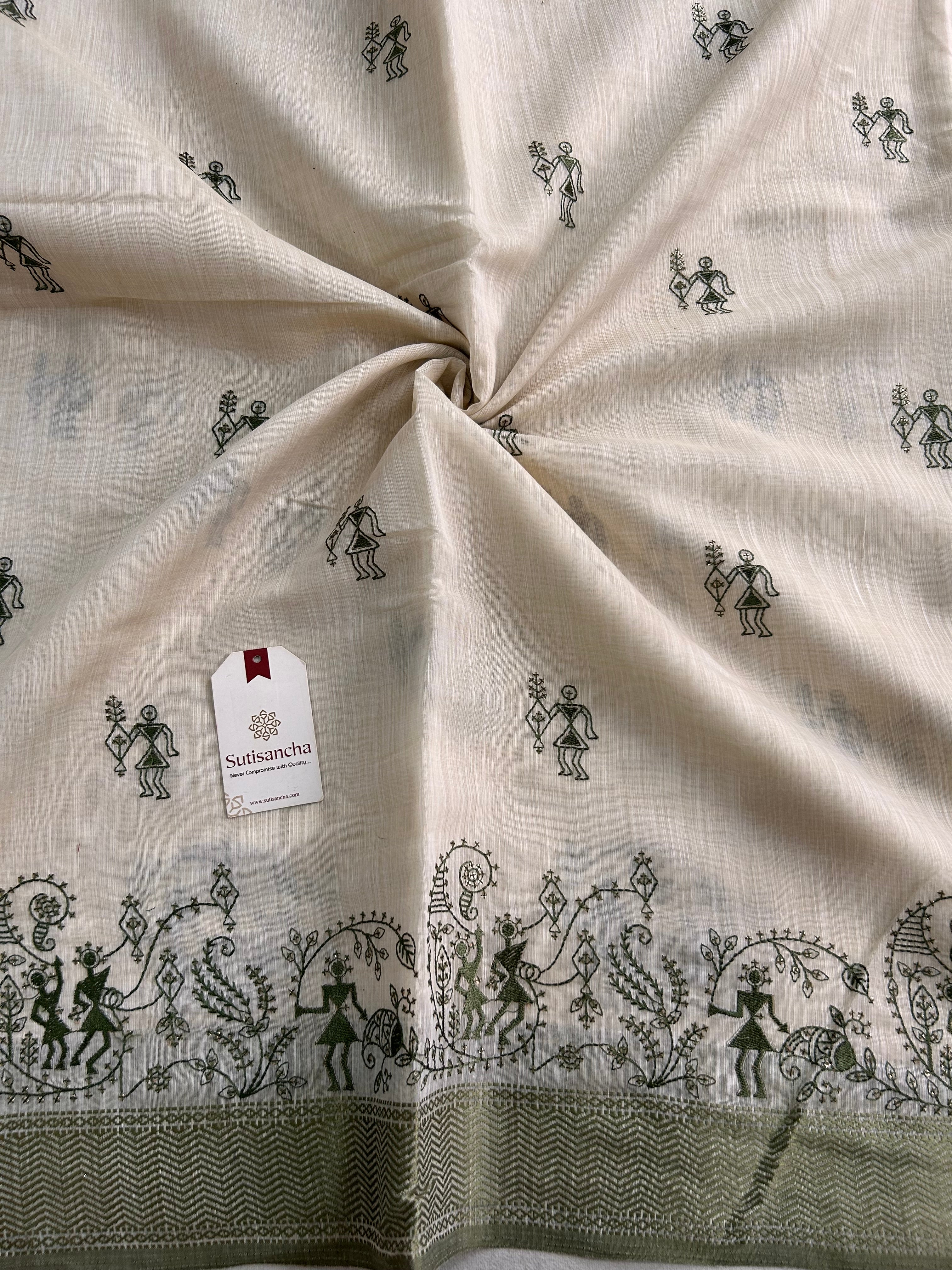 Pushvi Heritage Cotton Saree Folk Story Border Design