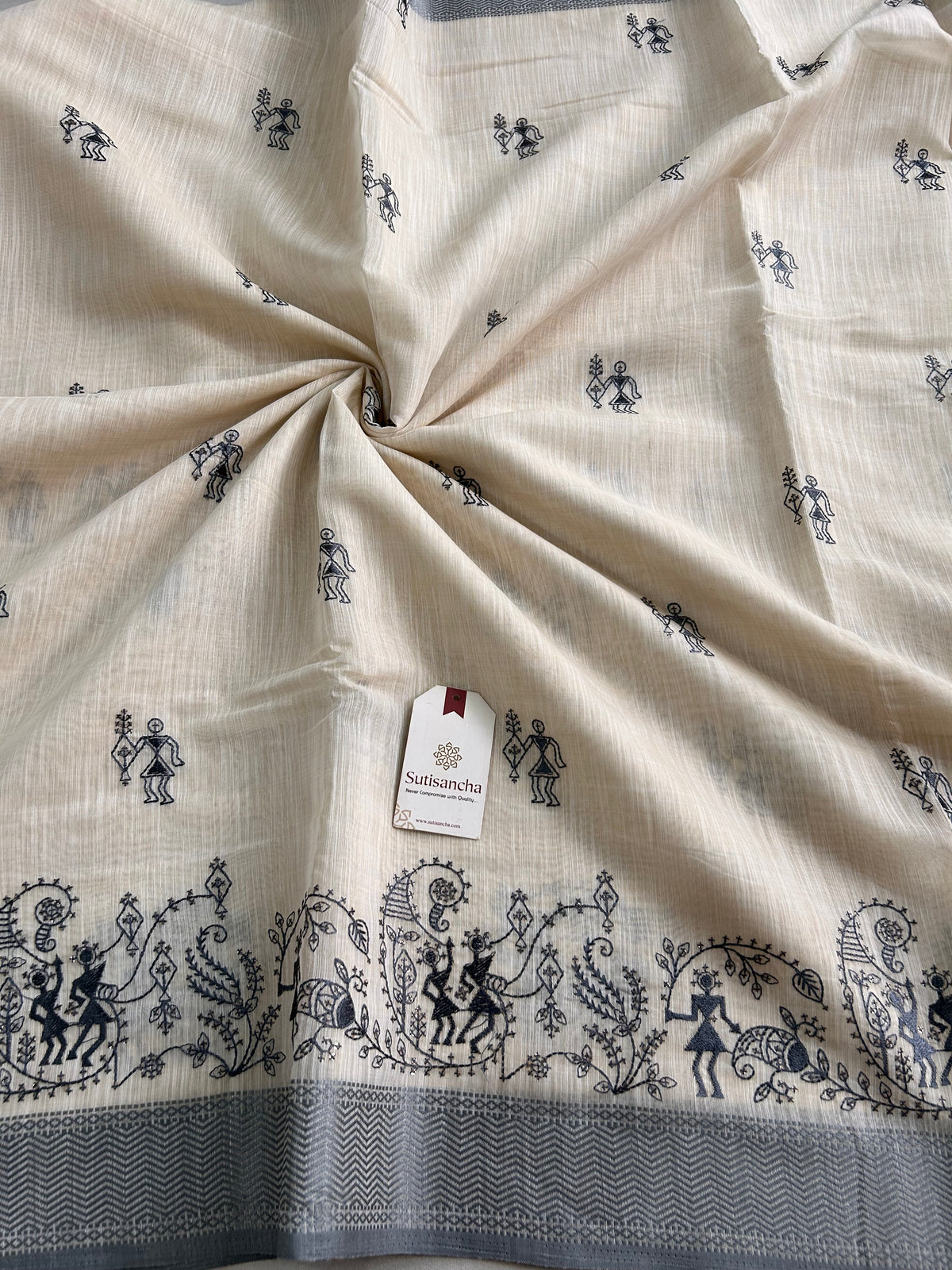 Pushvi Heritage Cotton Saree Folk Story Border Design