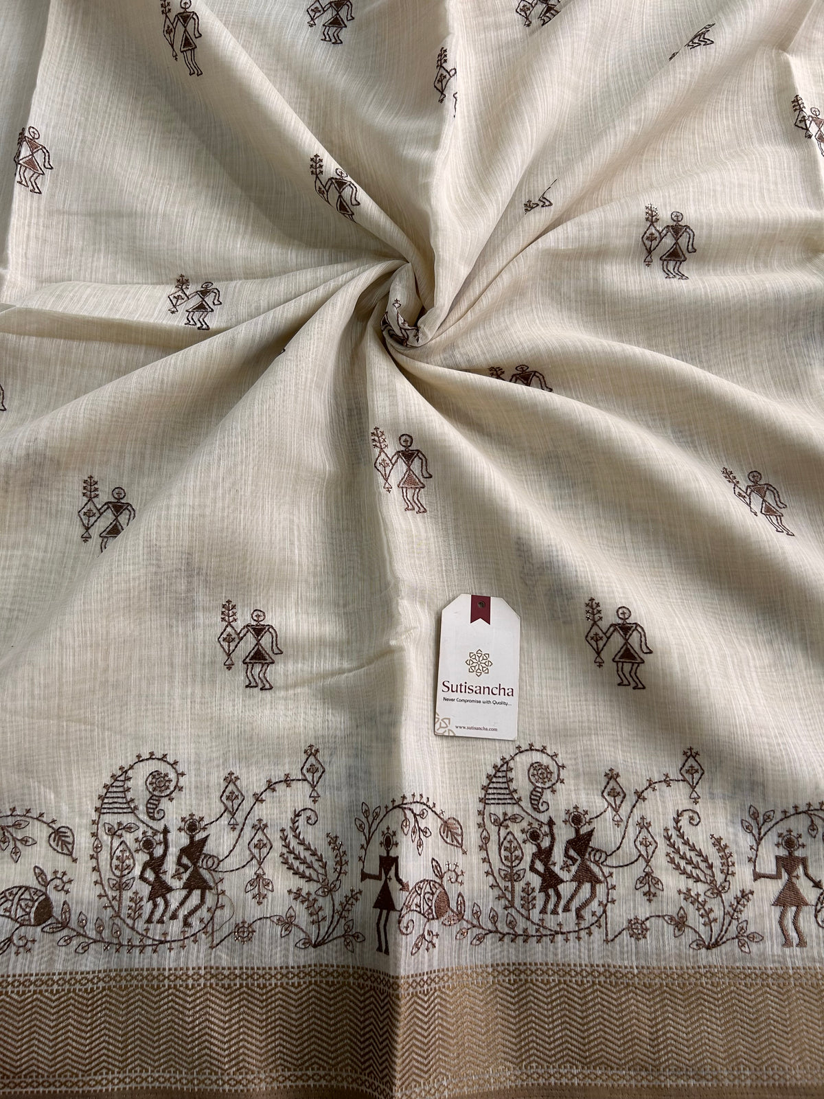 Pushvi Heritage Cotton Saree Folk Story Border Design