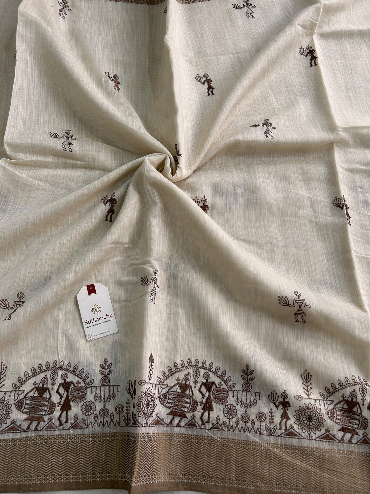 Pushvi Heritage Cotton Saree Folk Story Border Design
