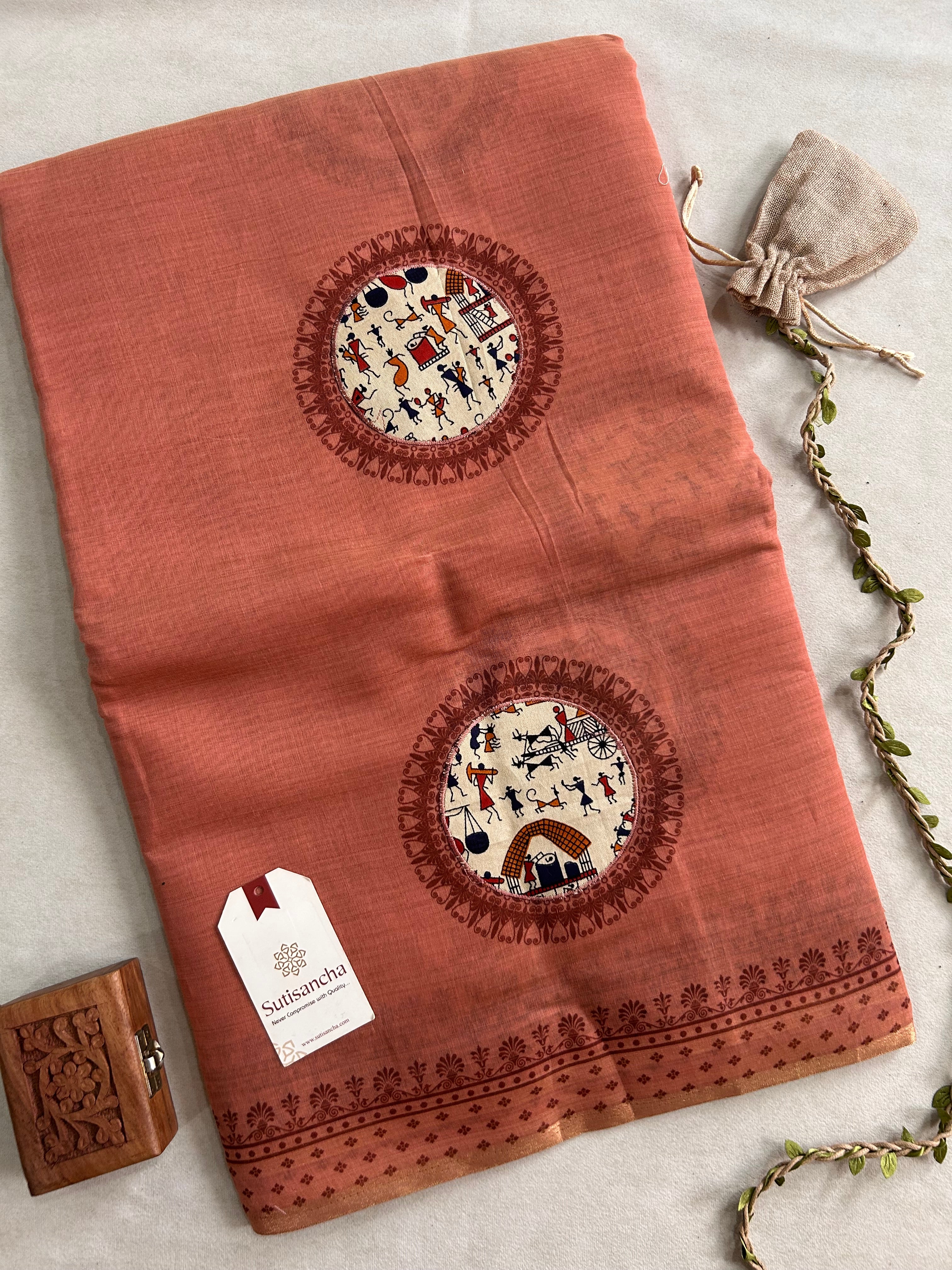 Tarini Heritage Cotton Saree Folk Art Ekkat Pallu Design