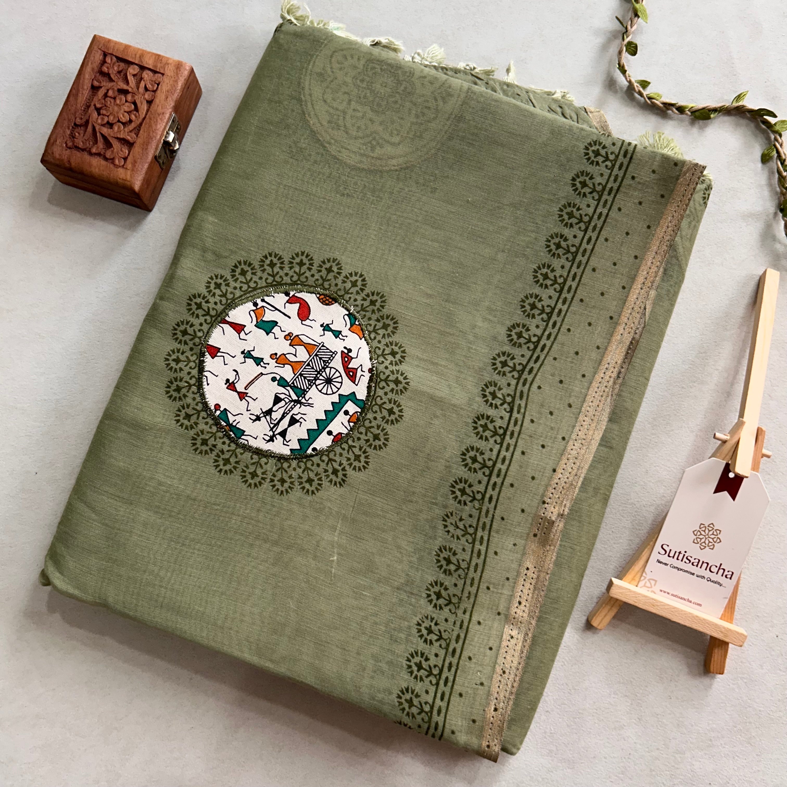 Tarini Heritage Cotton Saree Folk Art Ekkat Pallu Design