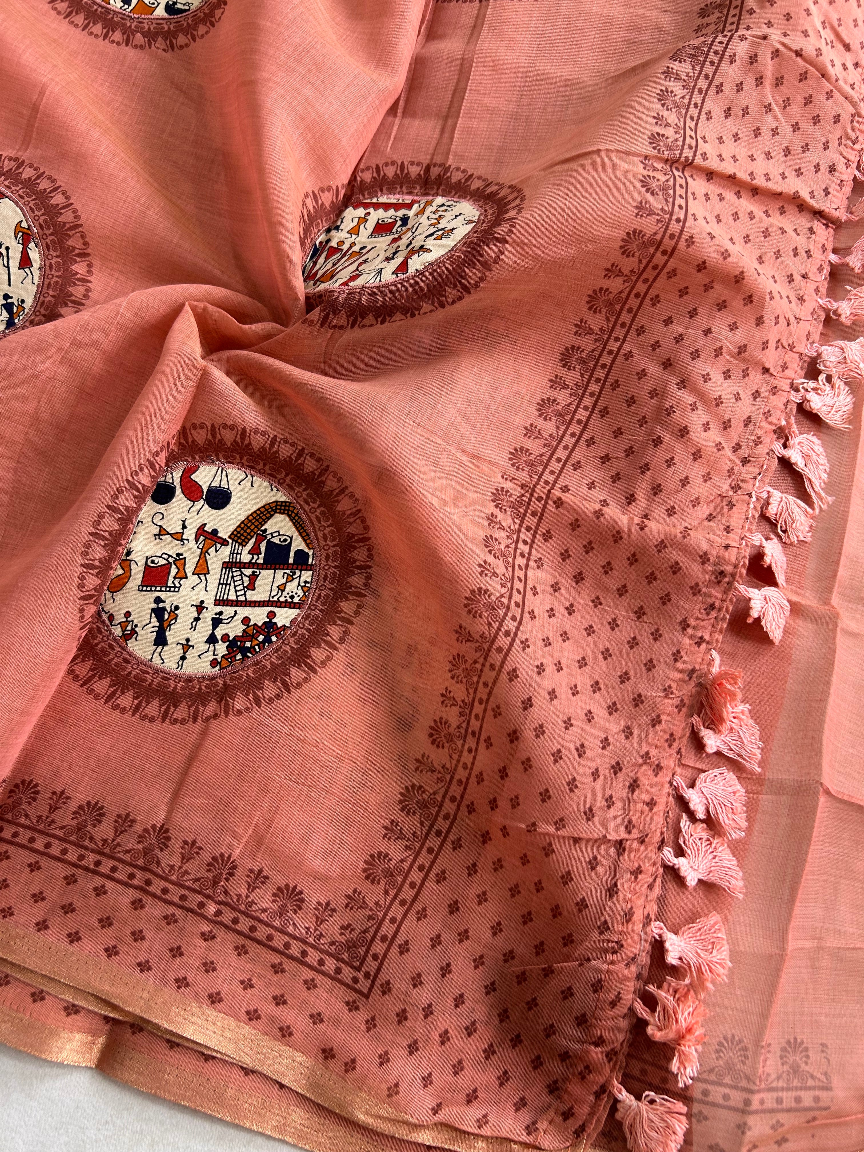 Tarini Heritage Cotton Saree Folk Art Ekkat Pallu Design
