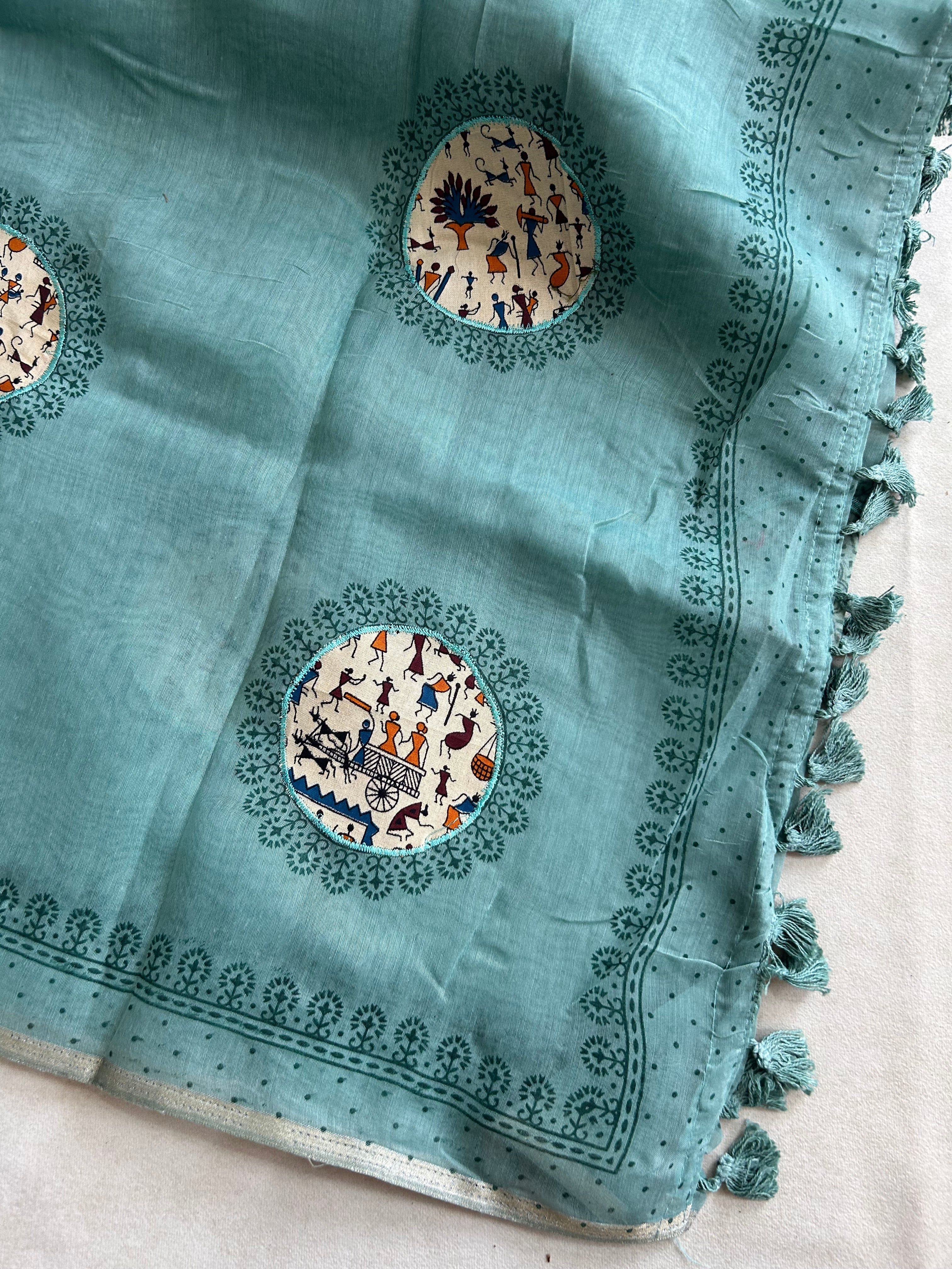 Tarini Heritage Cotton Saree Folk Art Ekkat Pallu Design
