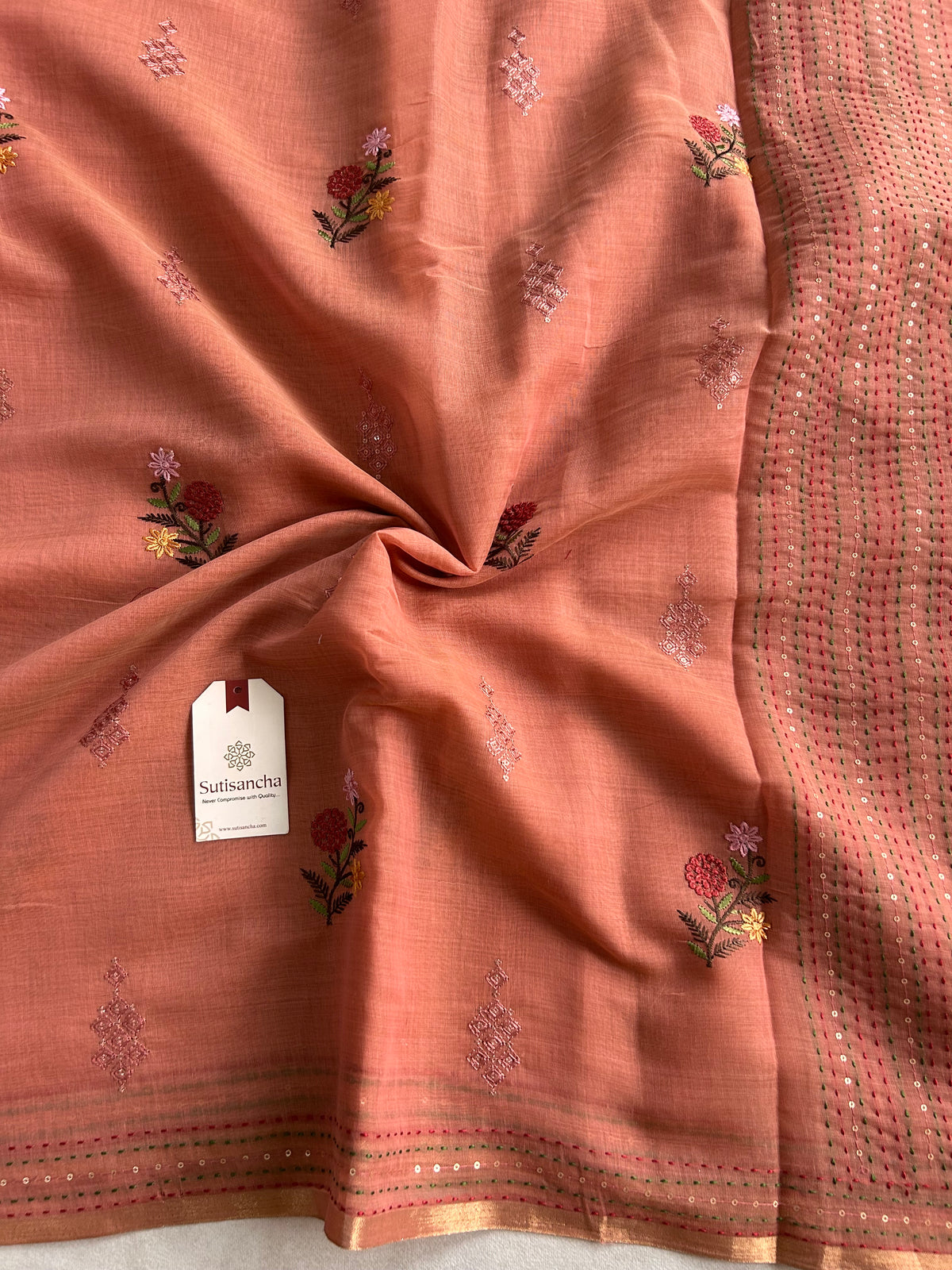 Rivaa Heritage Cotton Saree Floral Kantha Pallu Design