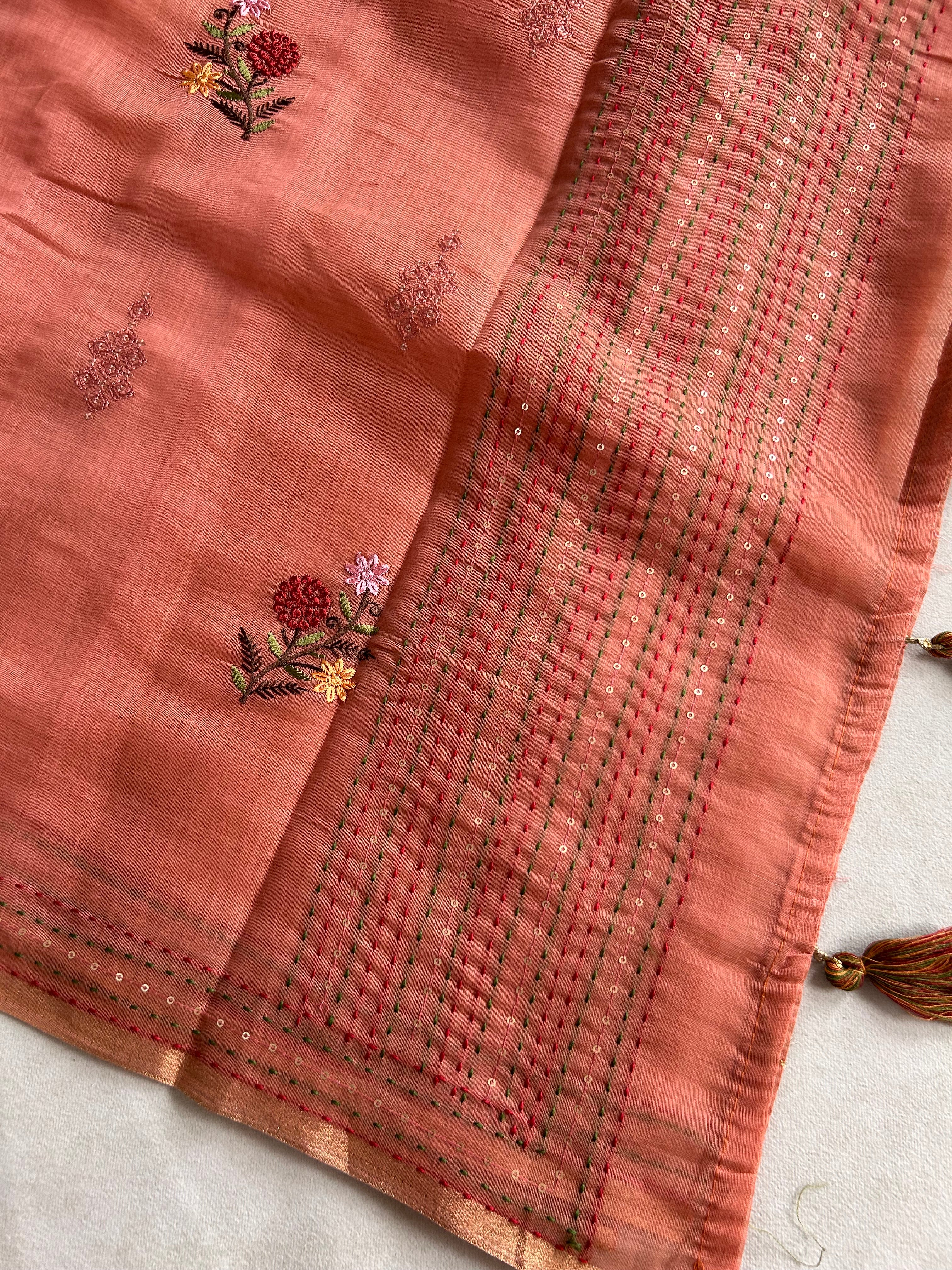 Rivaa Heritage Cotton Saree Floral Kantha Pallu Design