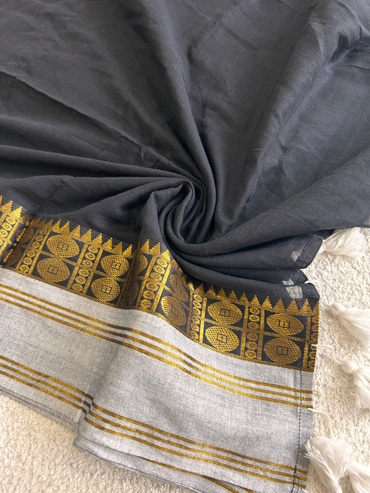Mulaya Heritage Mul Cotton Saree Geometric Zari Border