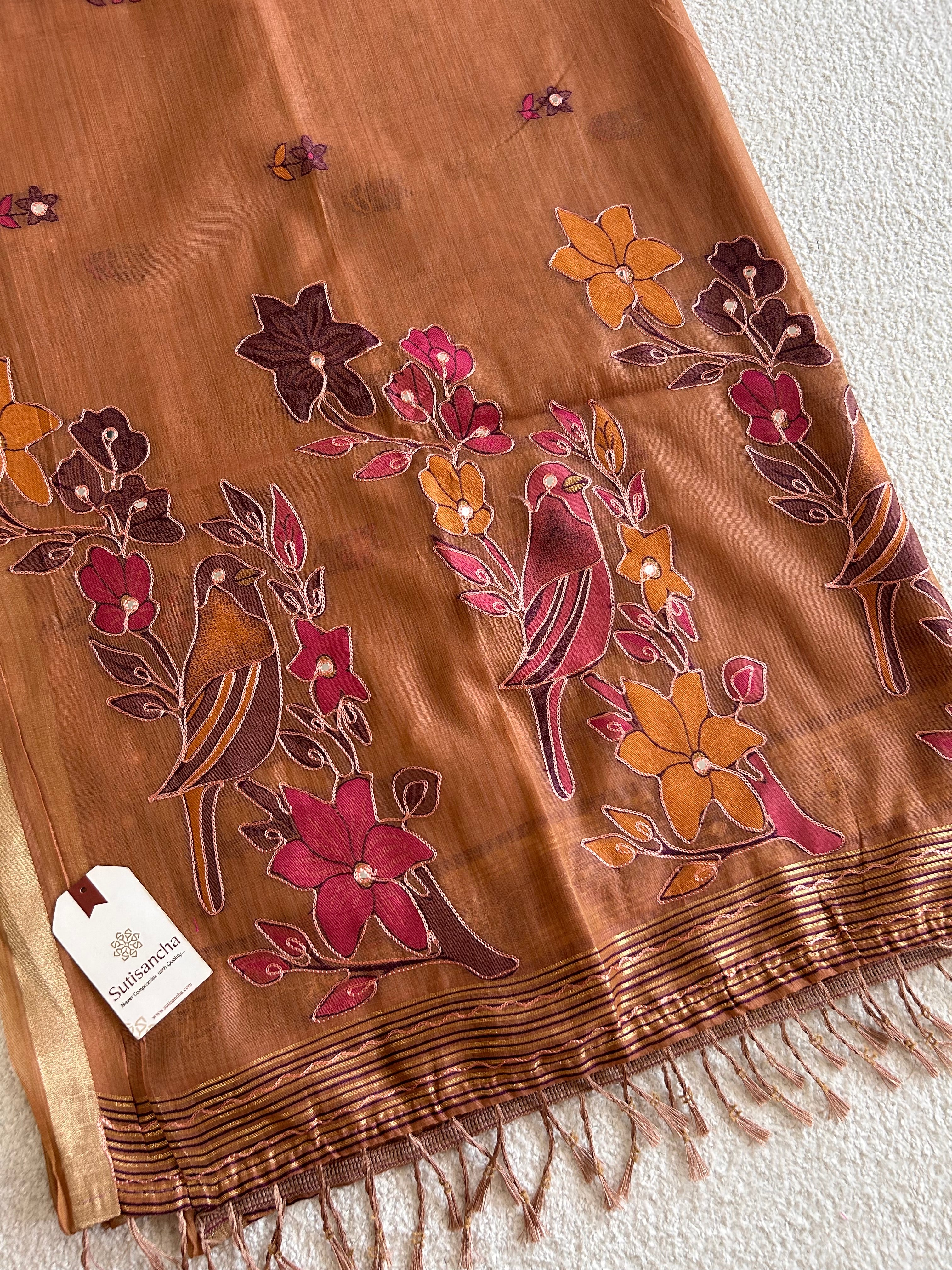 Vihanga Cotton Saree Bird Floral Design