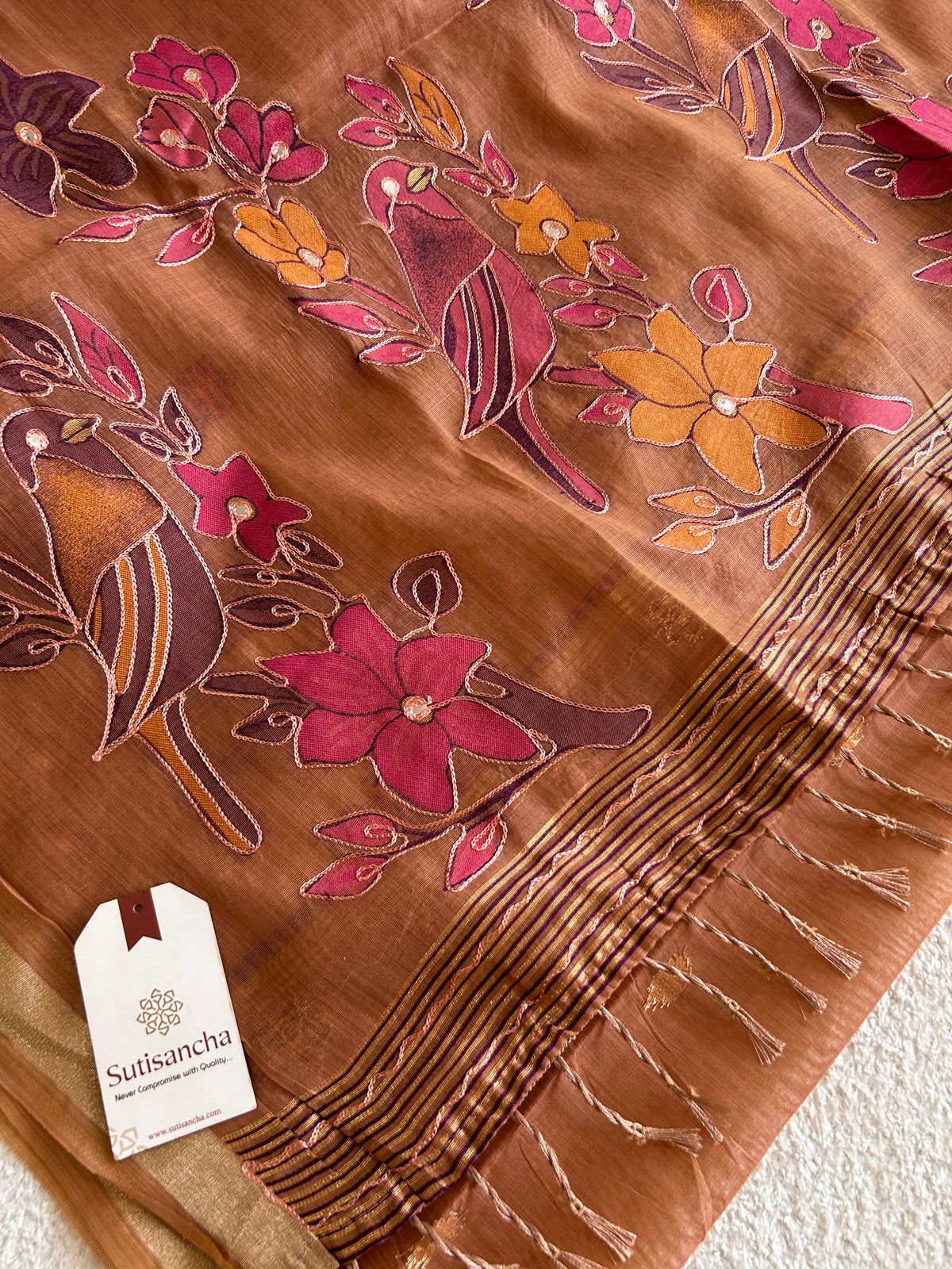 Vihanga Cotton Saree Bird Floral Design