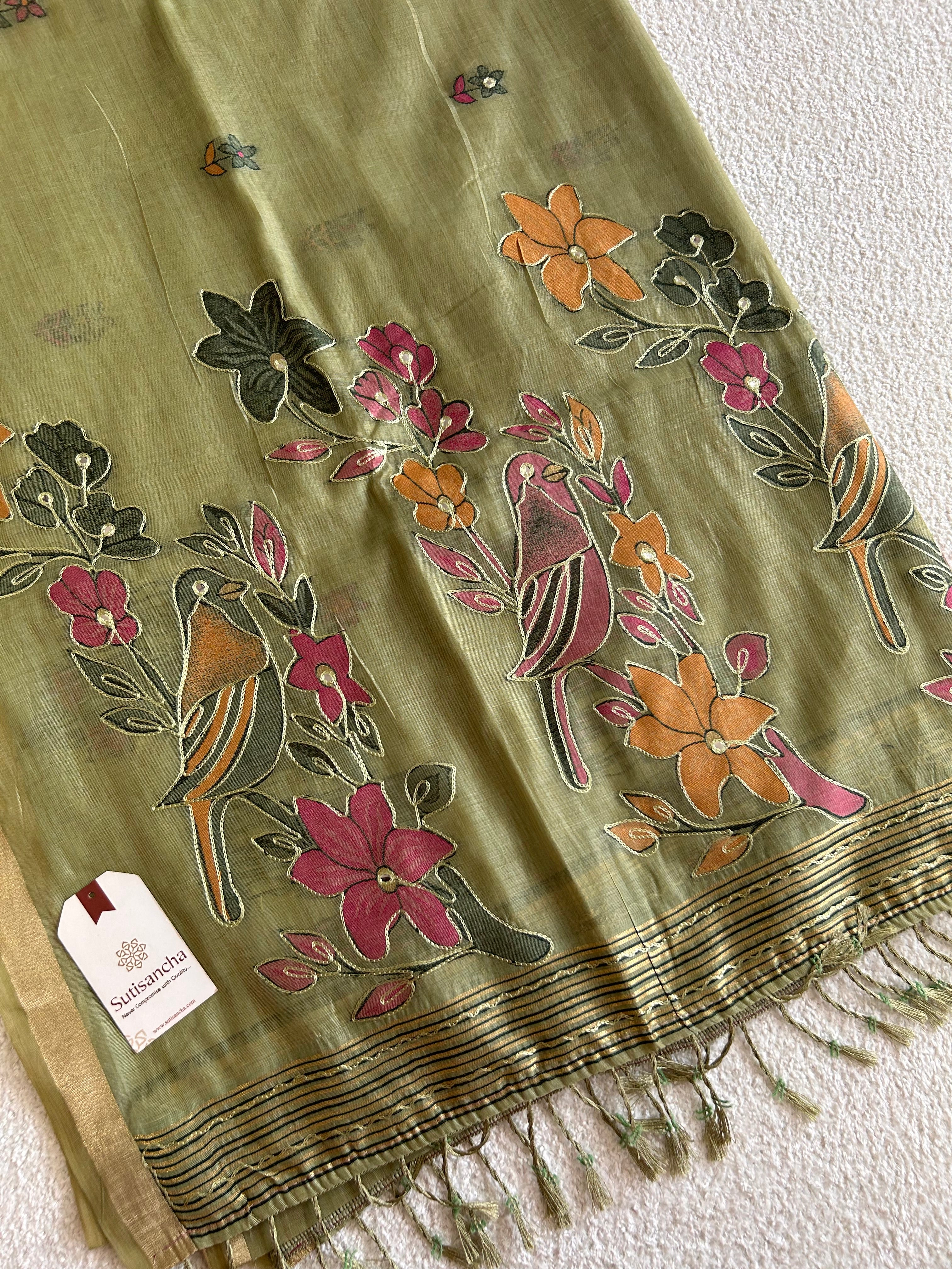 Vihanga Cotton Saree Bird Floral Design