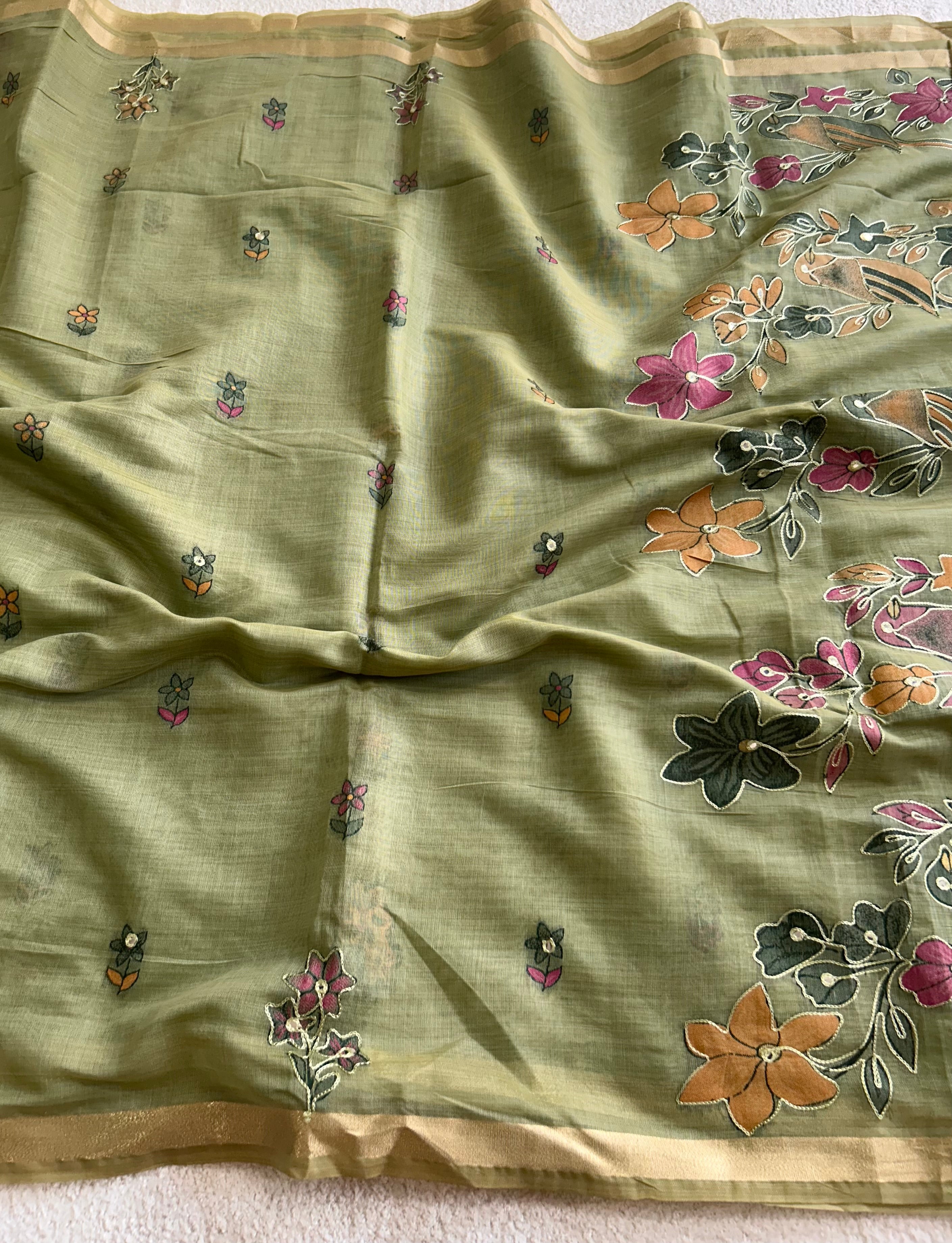 Vihanga Cotton Saree Bird Floral Design