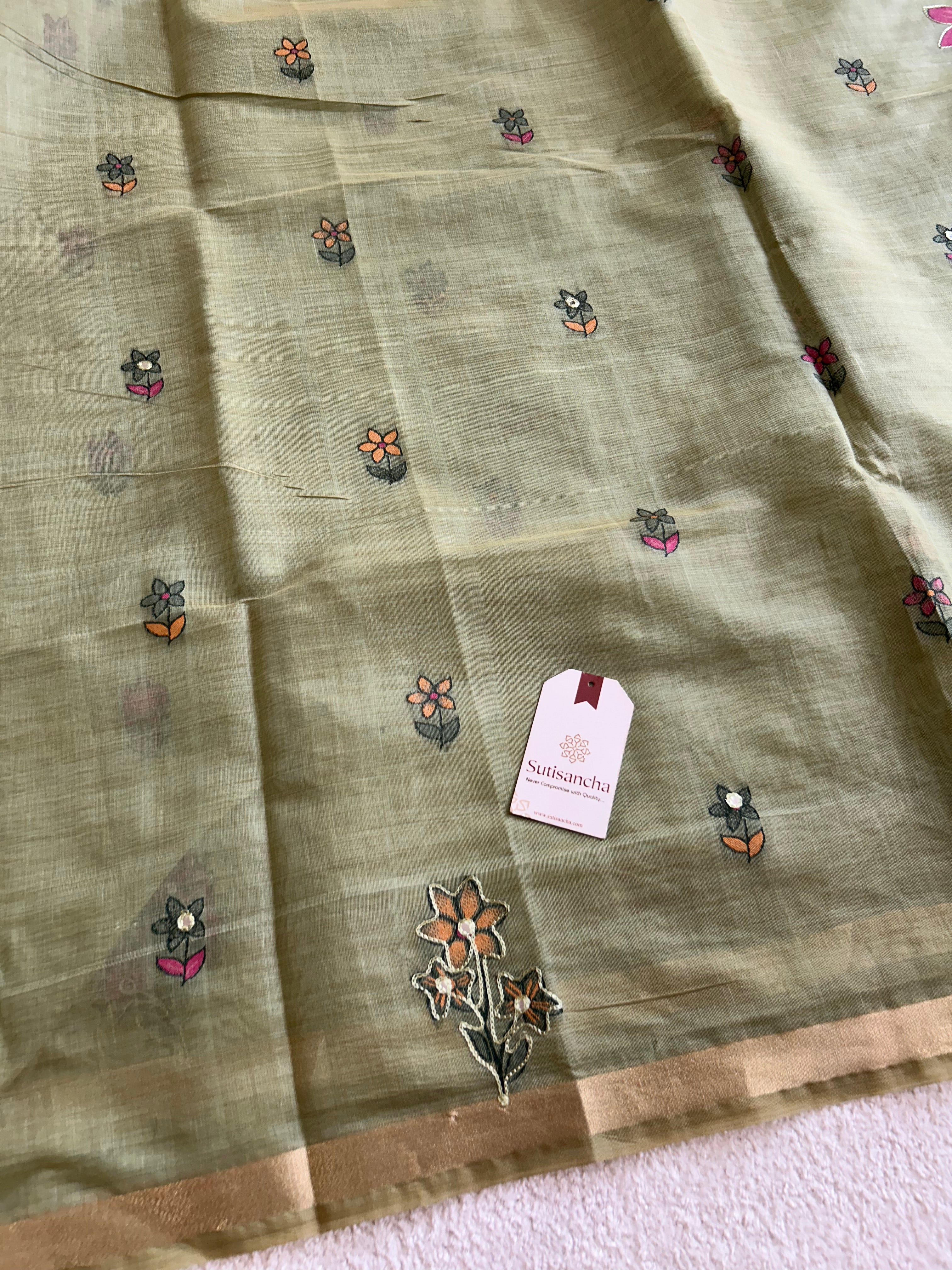 Vihanga Cotton Saree Bird Floral Design