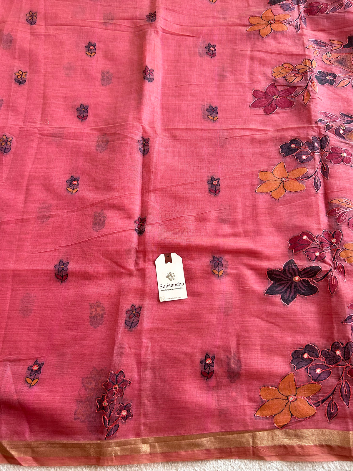 Vihanga Cotton Saree Bird Floral Design