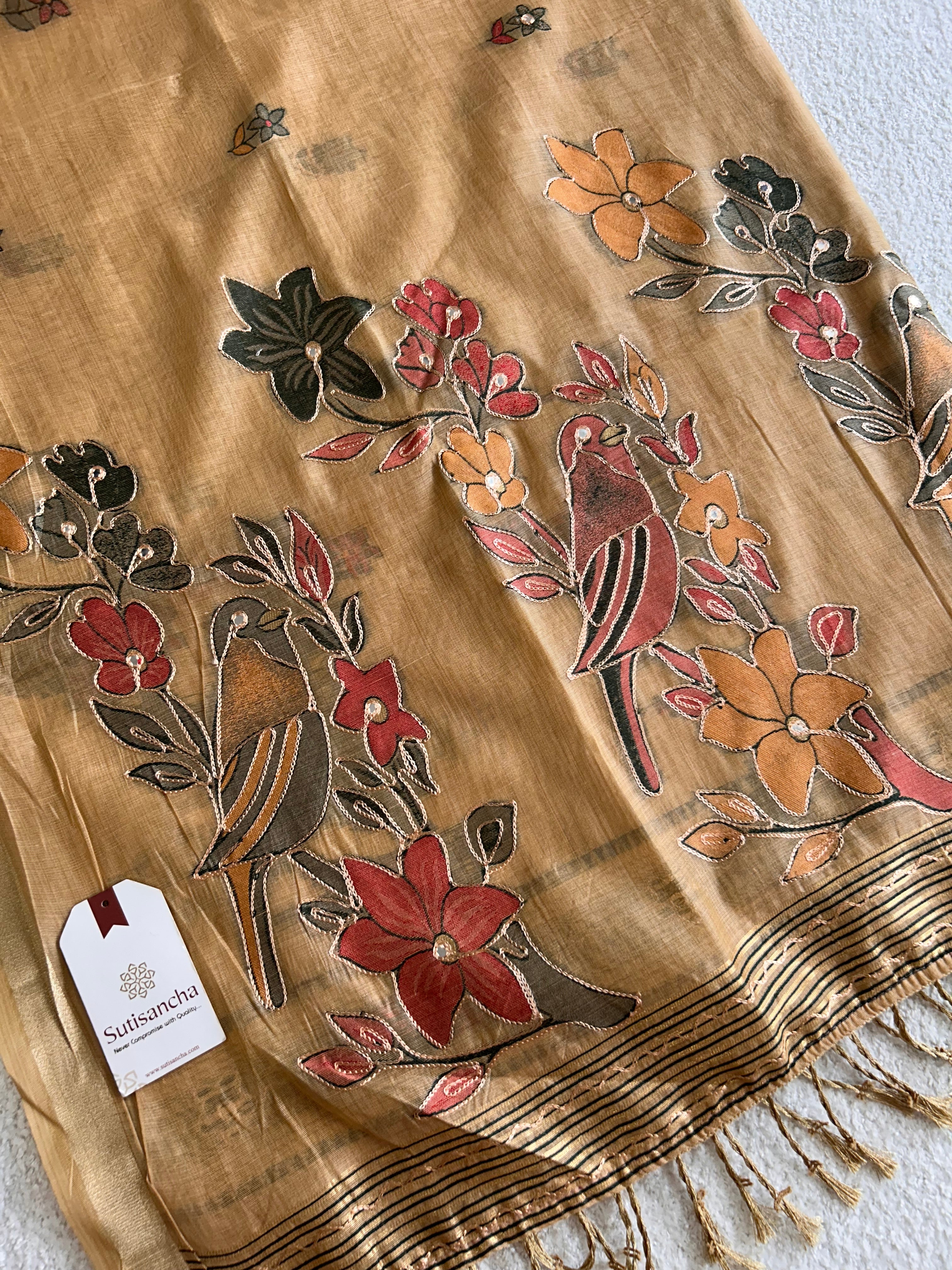 Vihanga Cotton Saree Bird Floral Design