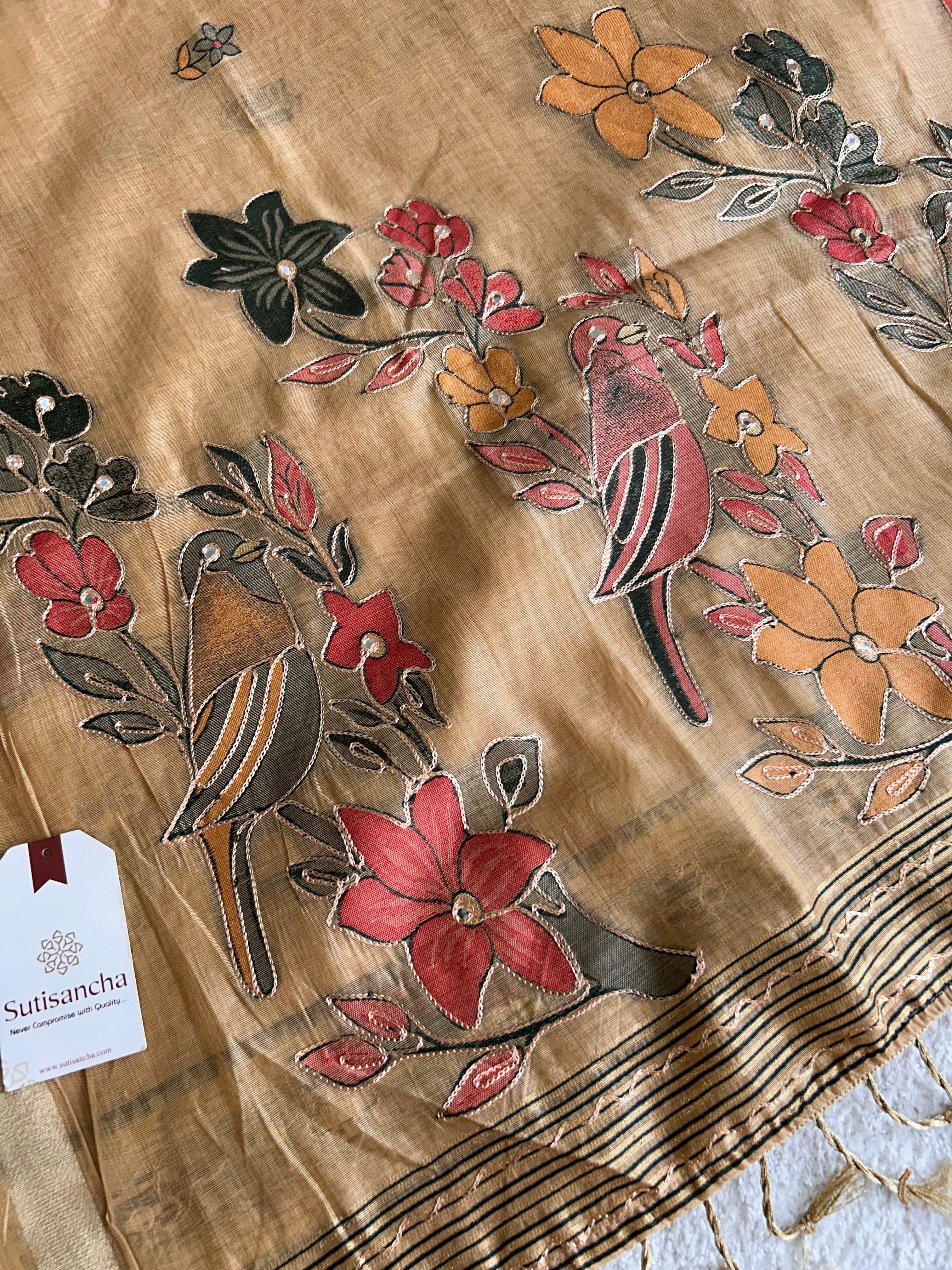 Vihanga Cotton Saree Bird Floral Design