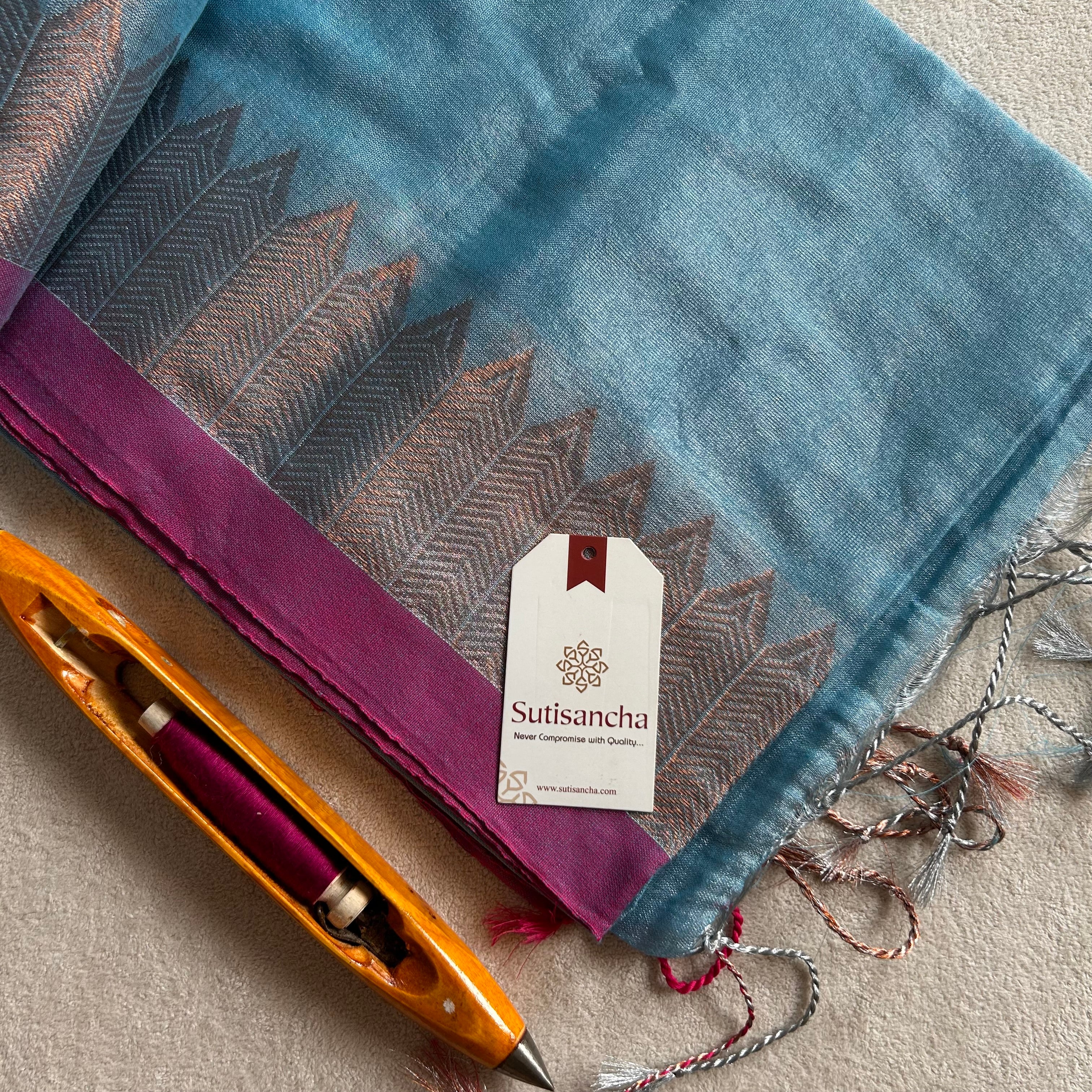 Sutisancha Aqua Sky Handloom Designer Tissue Saree