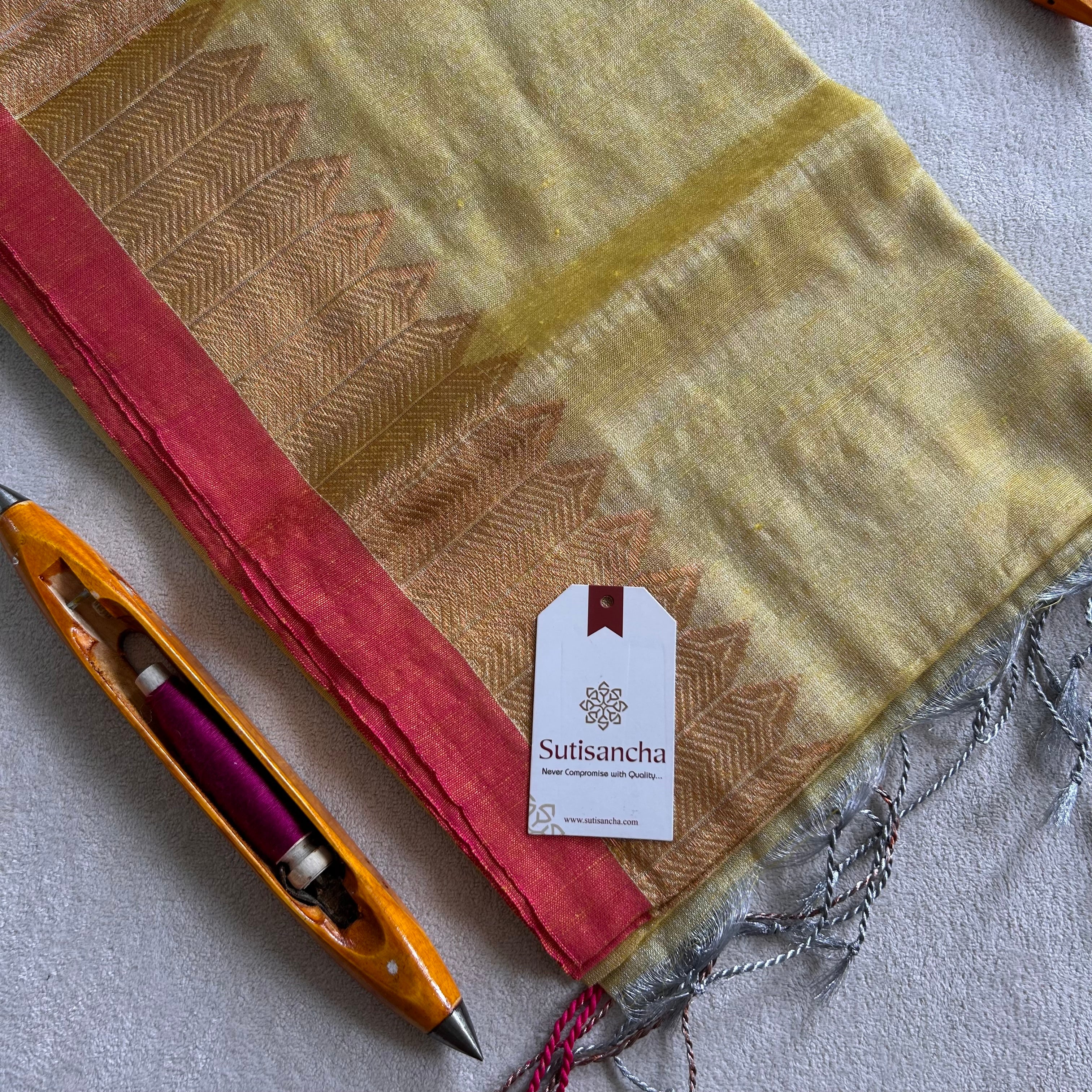 Sutisancha Yellow Handloom Designer Tissue Saree