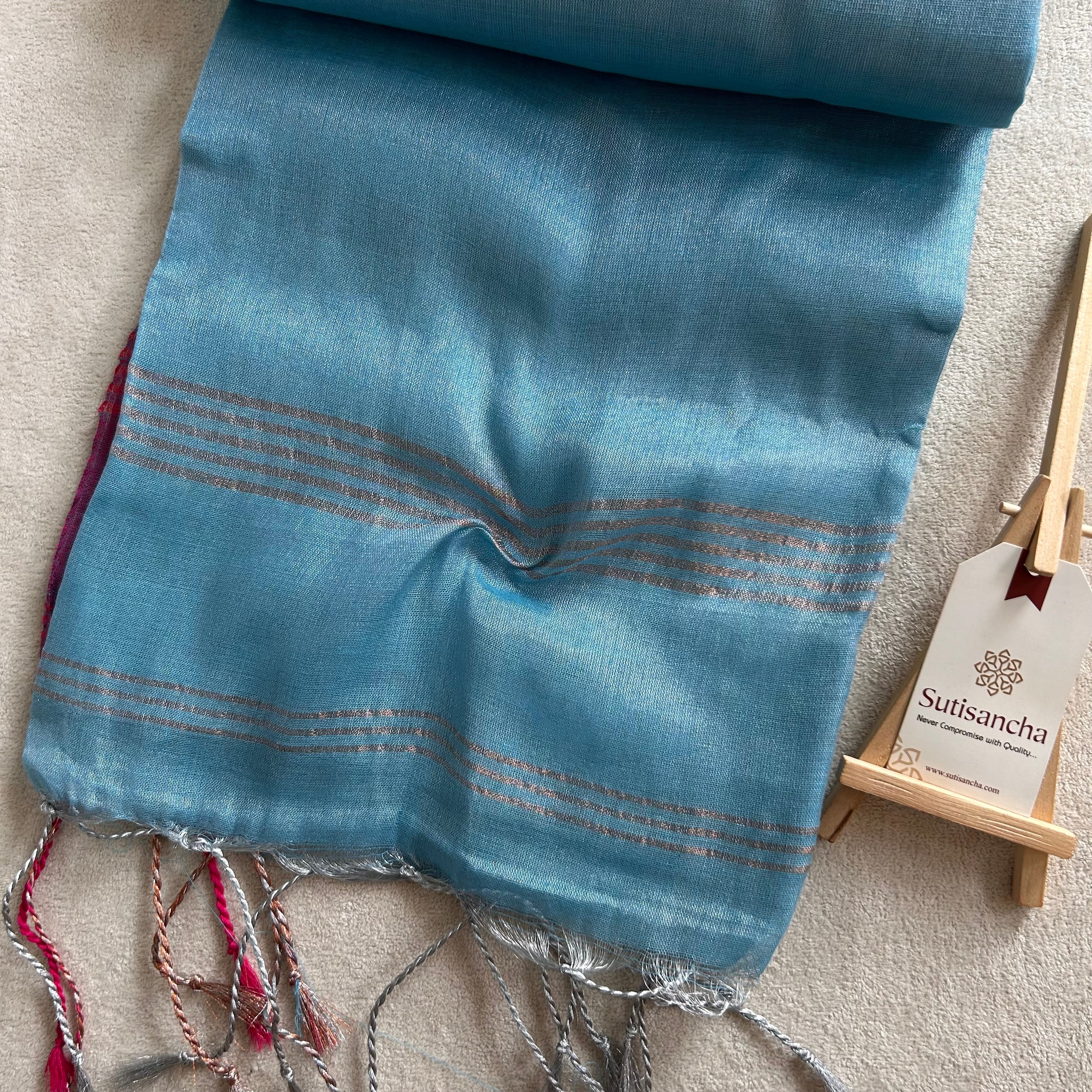 Sutisancha Aqua Sky Handloom Designer Tissue Saree