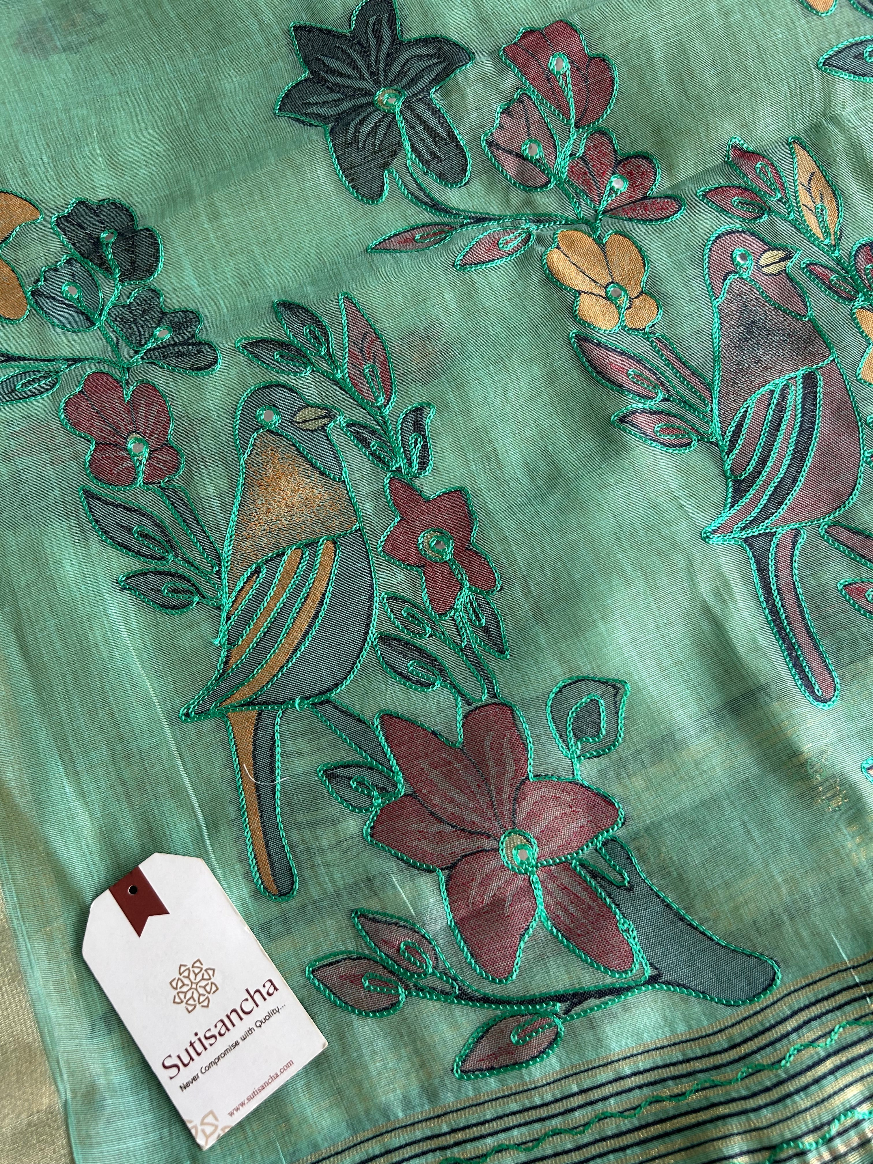 Vihanga Cotton Saree Bird Floral Design
