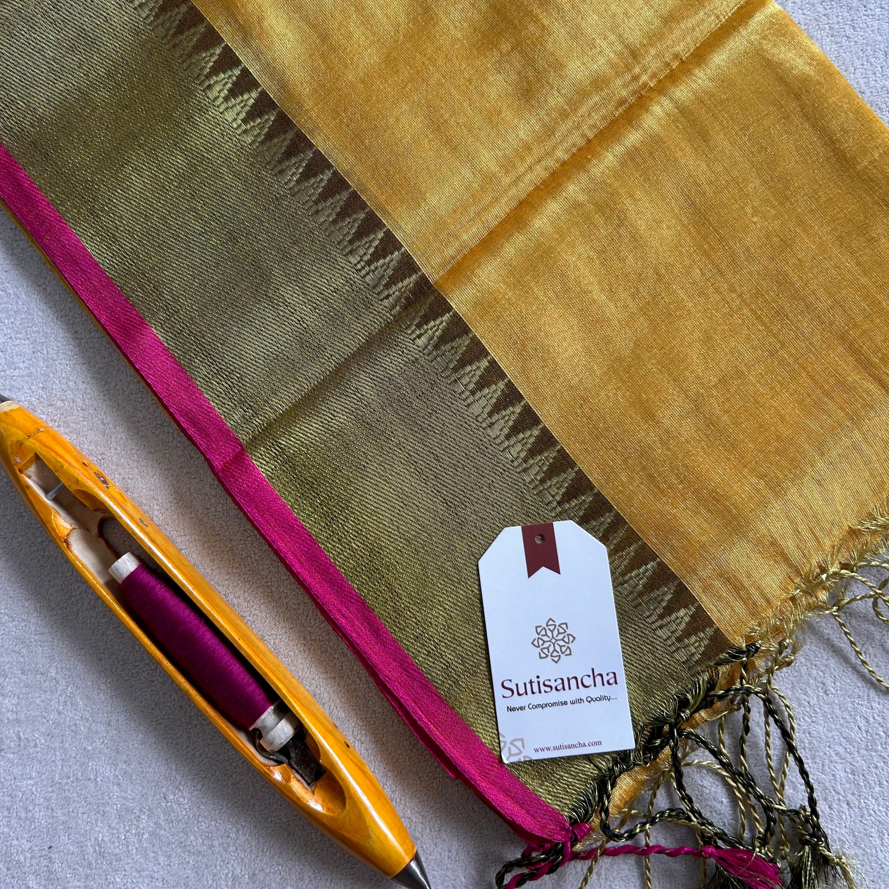 Sutisancha Yellow Handloom Tissue Saree