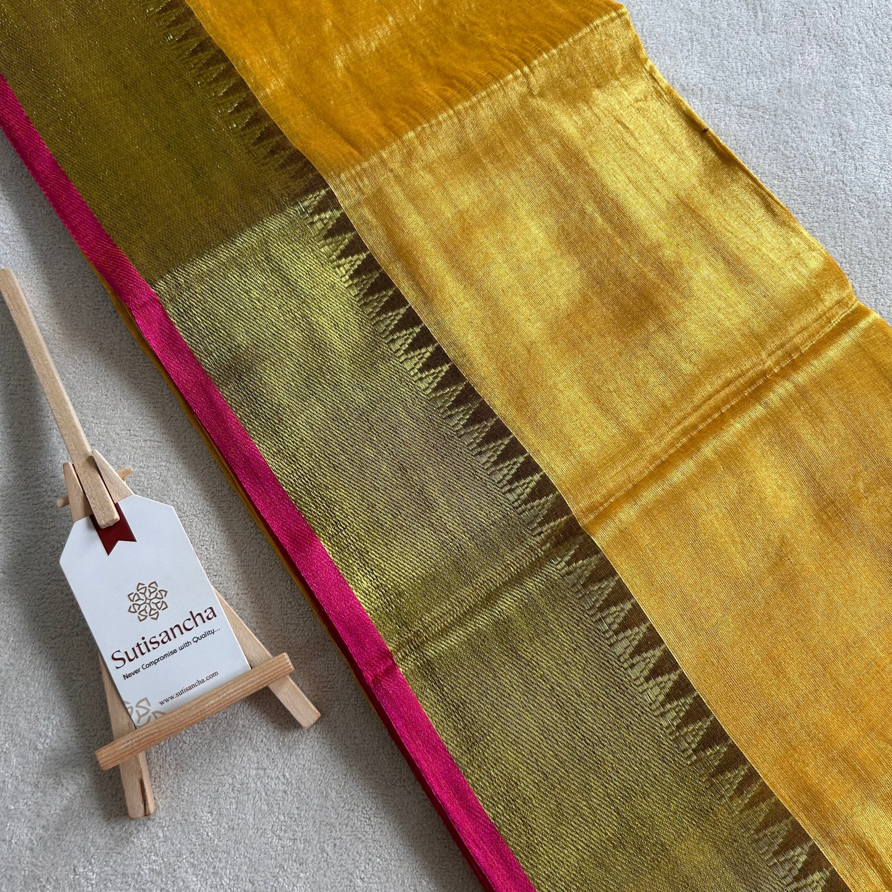 Sutisancha Yellow Handloom Tissue Saree