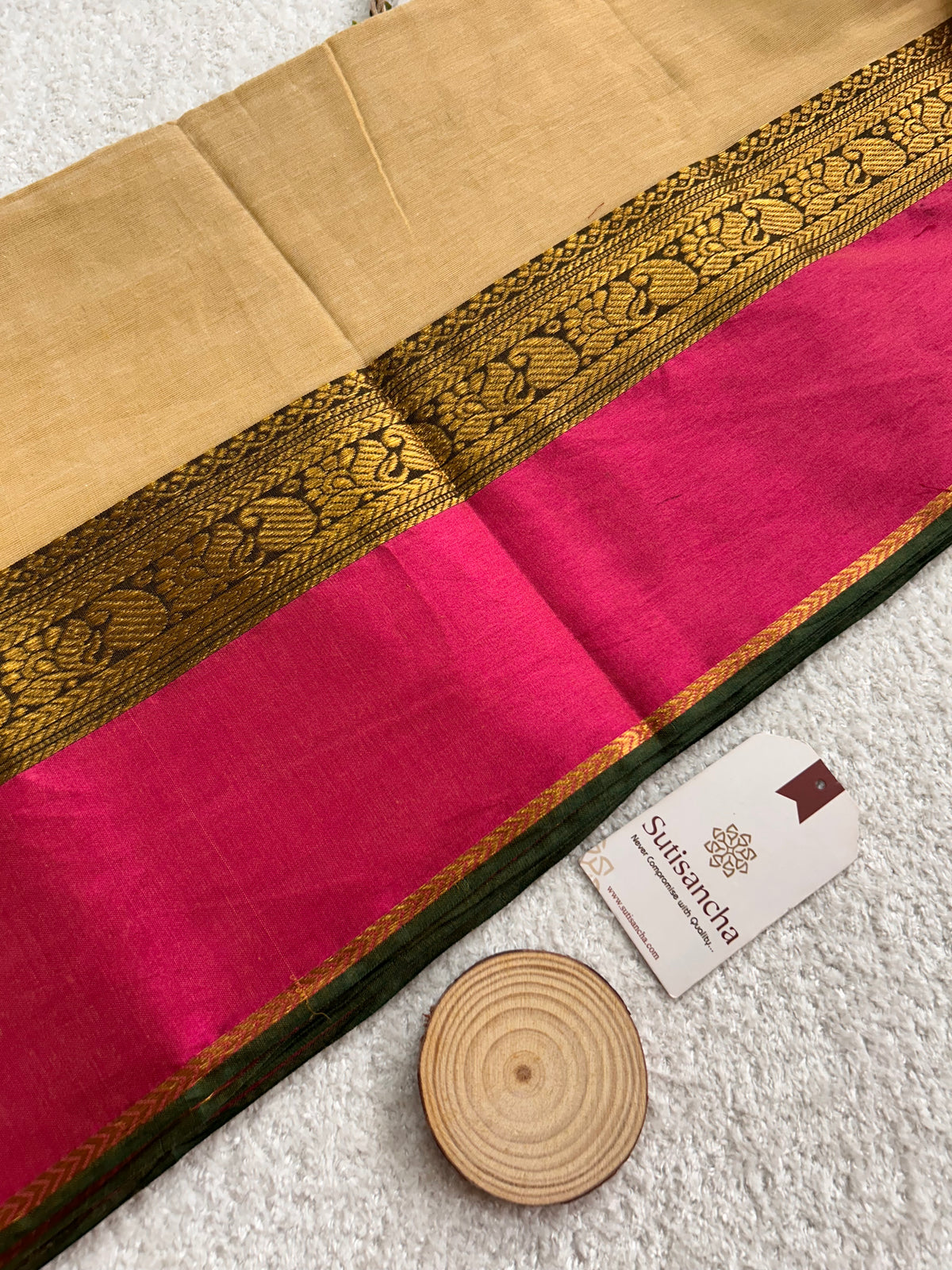 Mulaya Heritage Zari Panel Pure Mul Cotton Saree with Tassel Pallu
