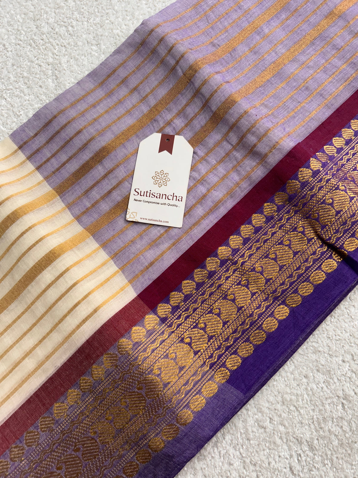 Mulaya Golden Rhythm Pure Mul Cotton Saree with Ornate Zari Borde