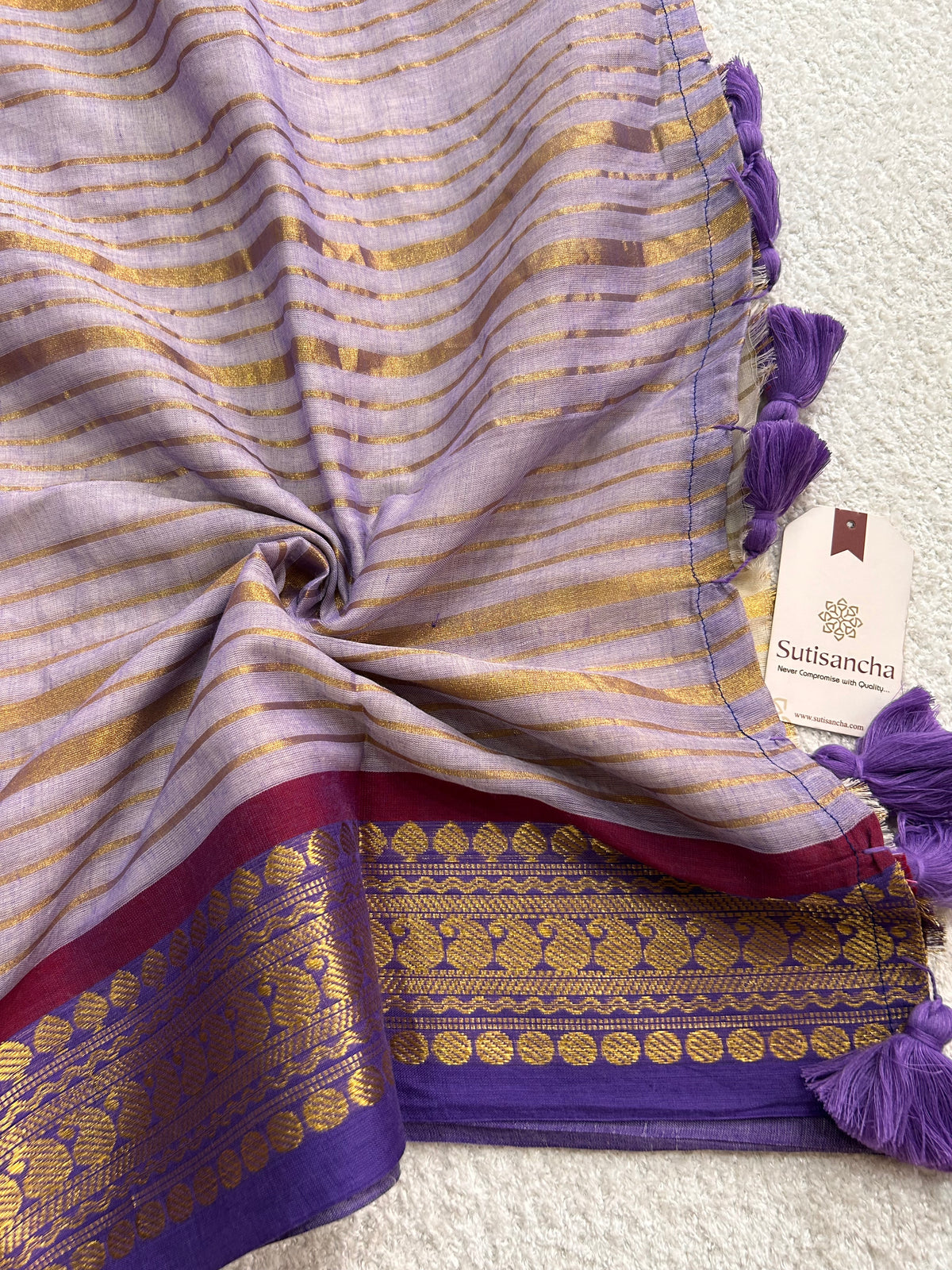 Mulaya Golden Rhythm Pure Mul Cotton Saree with Ornate Zari Borde