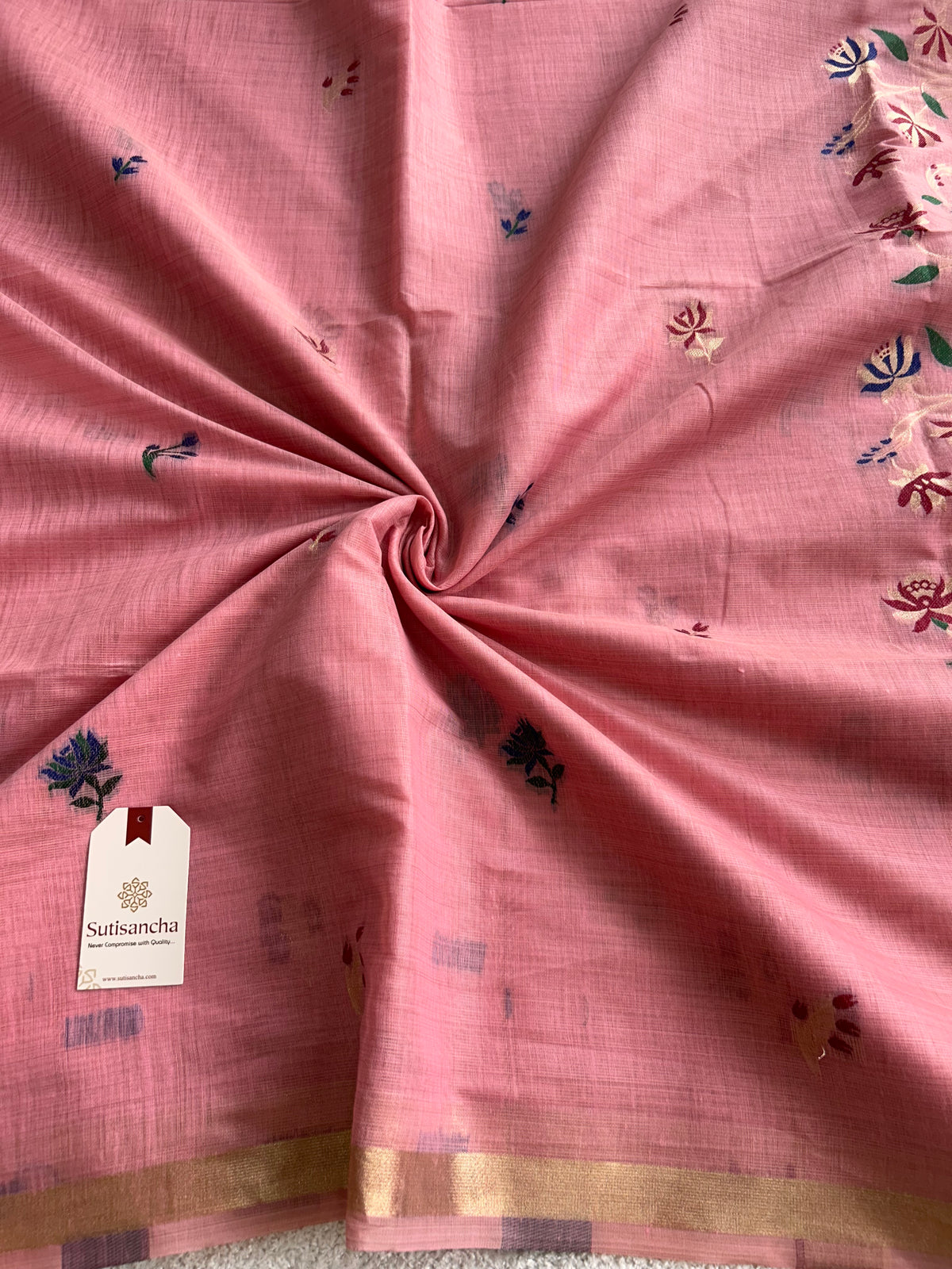 Vanmira Botanical Bird Thread Work Cotton Saree