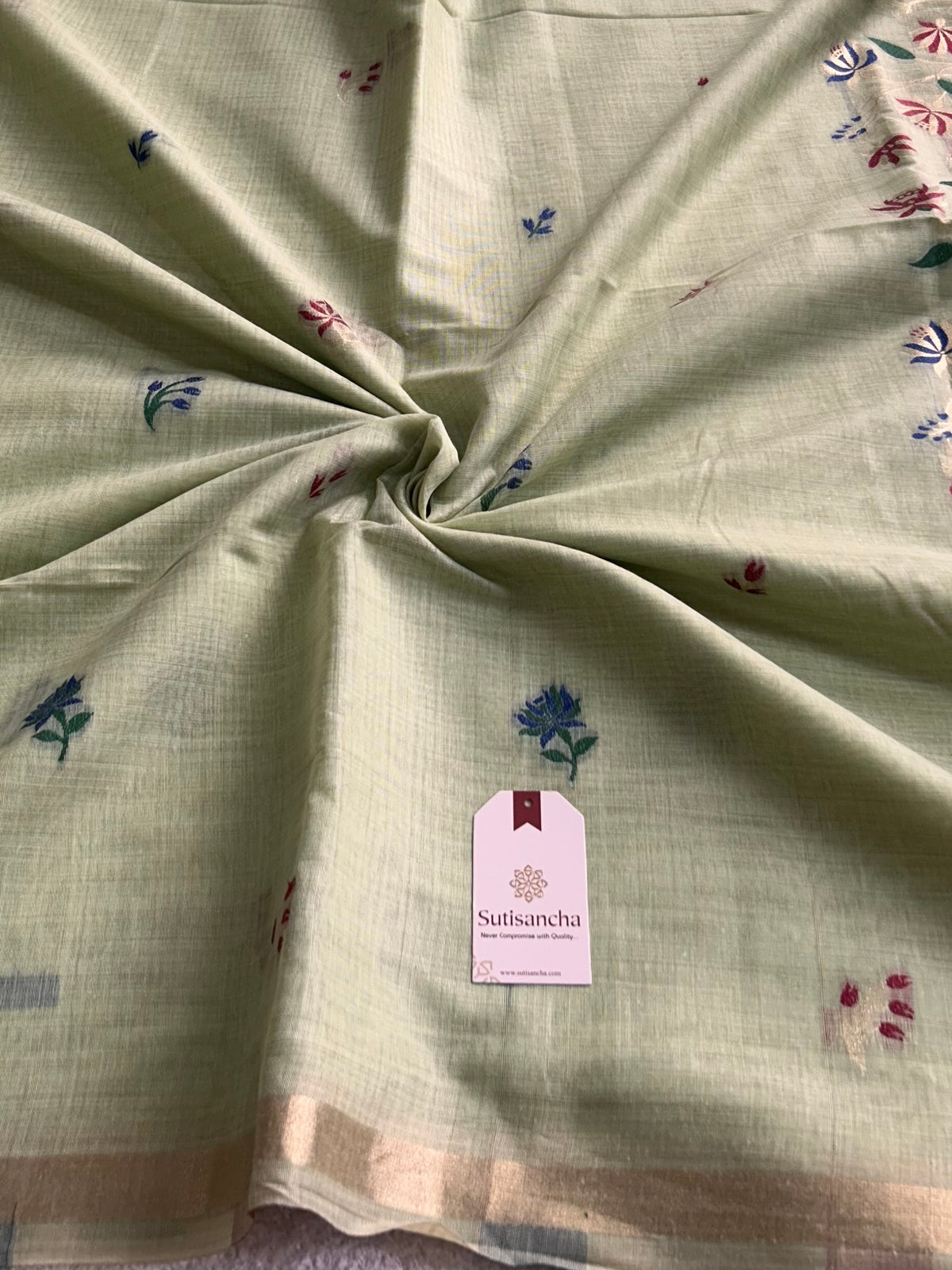 Vanmira Botanical Bird Thread Work Cotton Saree