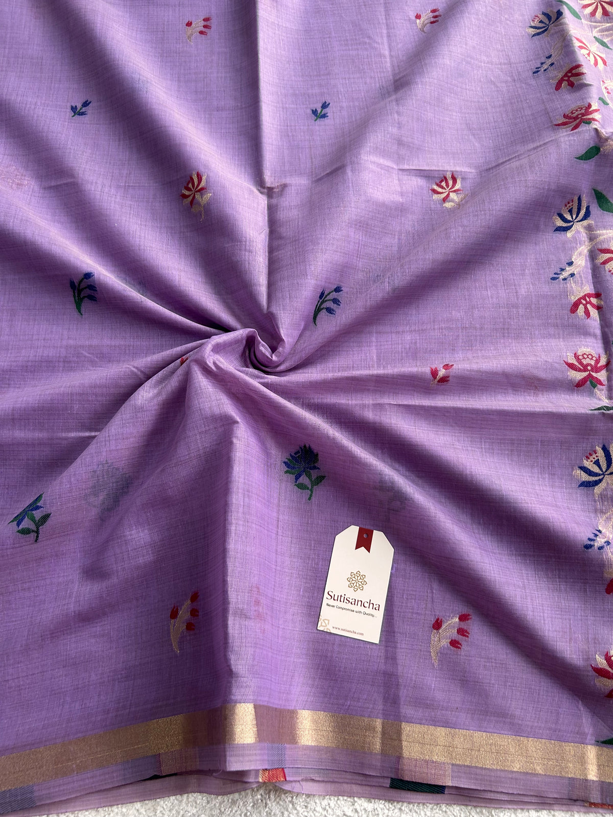 Vanmira Botanical Bird Thread Work Cotton Saree