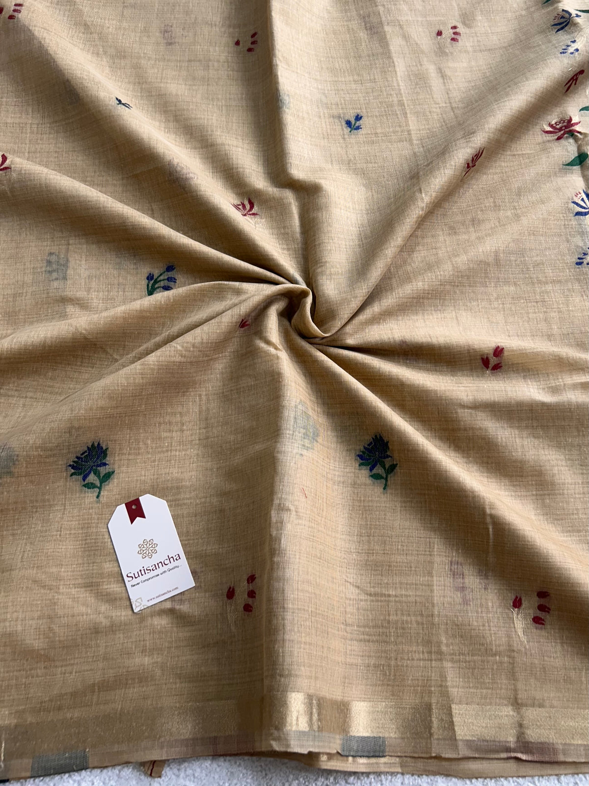 Vanmira Botanical Bird Thread Work Cotton Saree