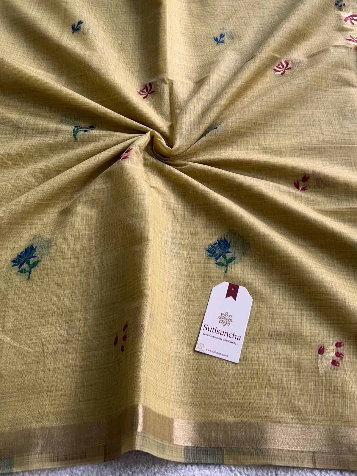 Vanmira Botanical Bird Thread Work Cotton Saree