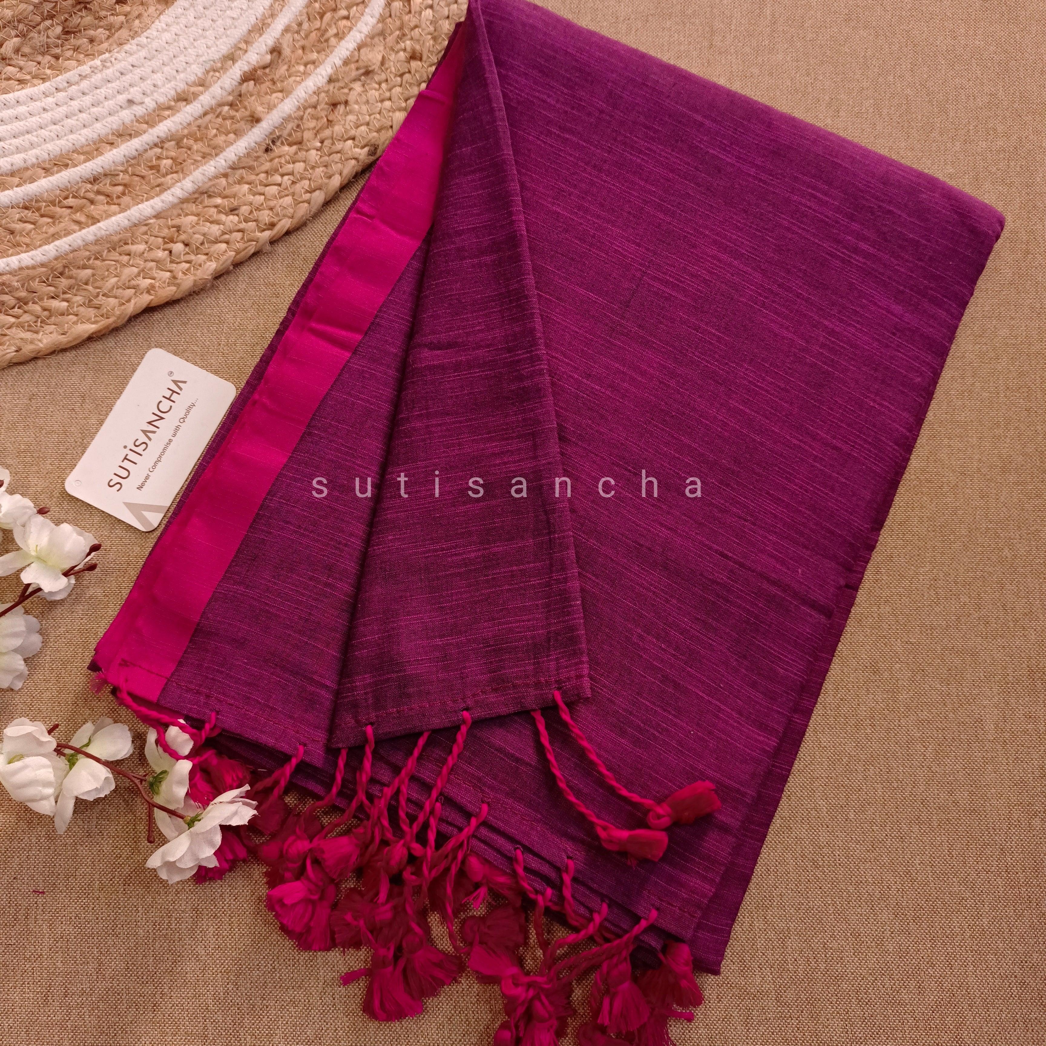 Sutisancha Purple & Pink Border Handloom Saree - Suti Sancha