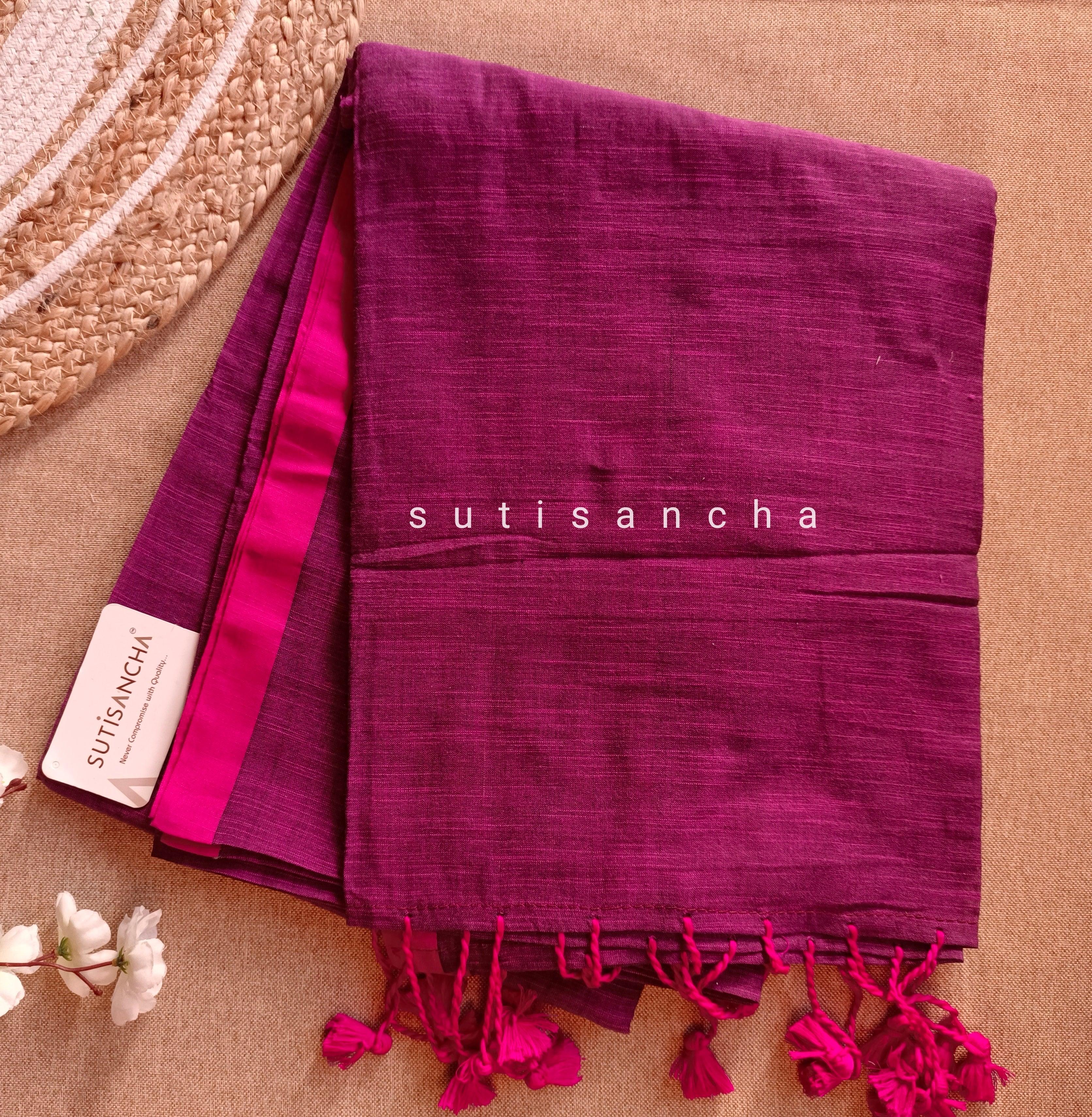 Sutisancha Purple & Pink Border Handloom Saree - Suti Sancha
