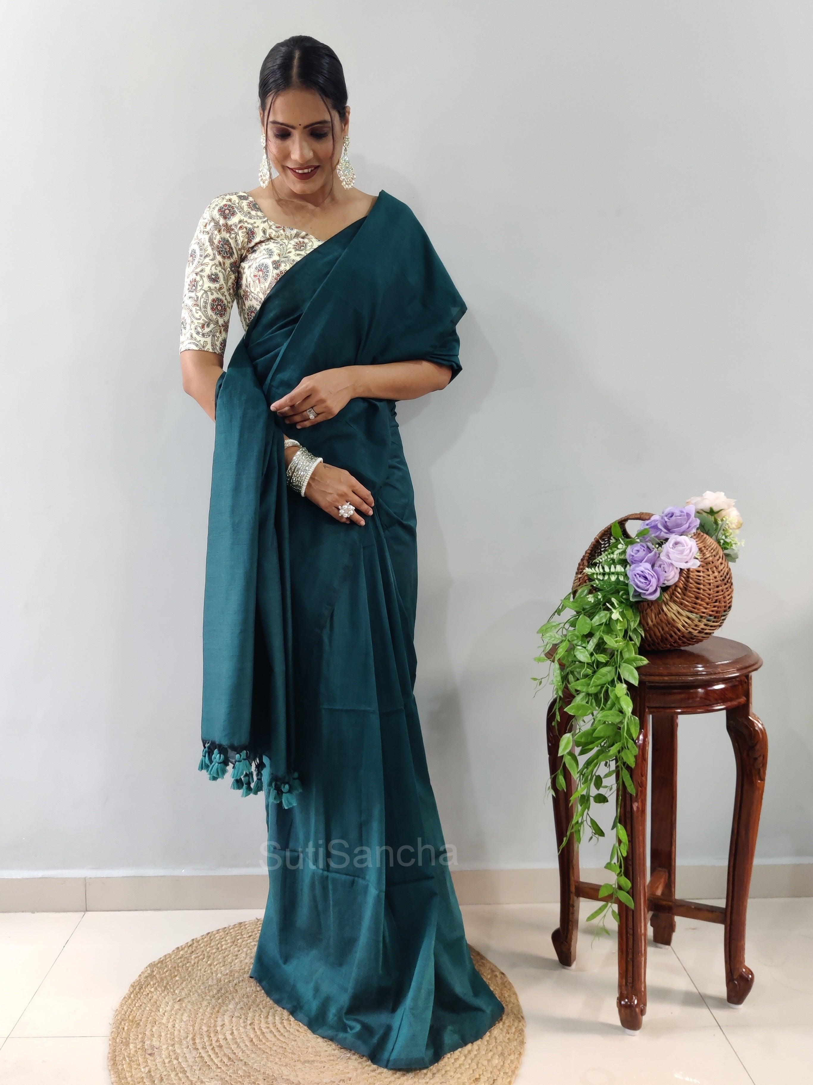 Sutisancha Rama Khadi Saree & designer Blouse - Suti Sancha
