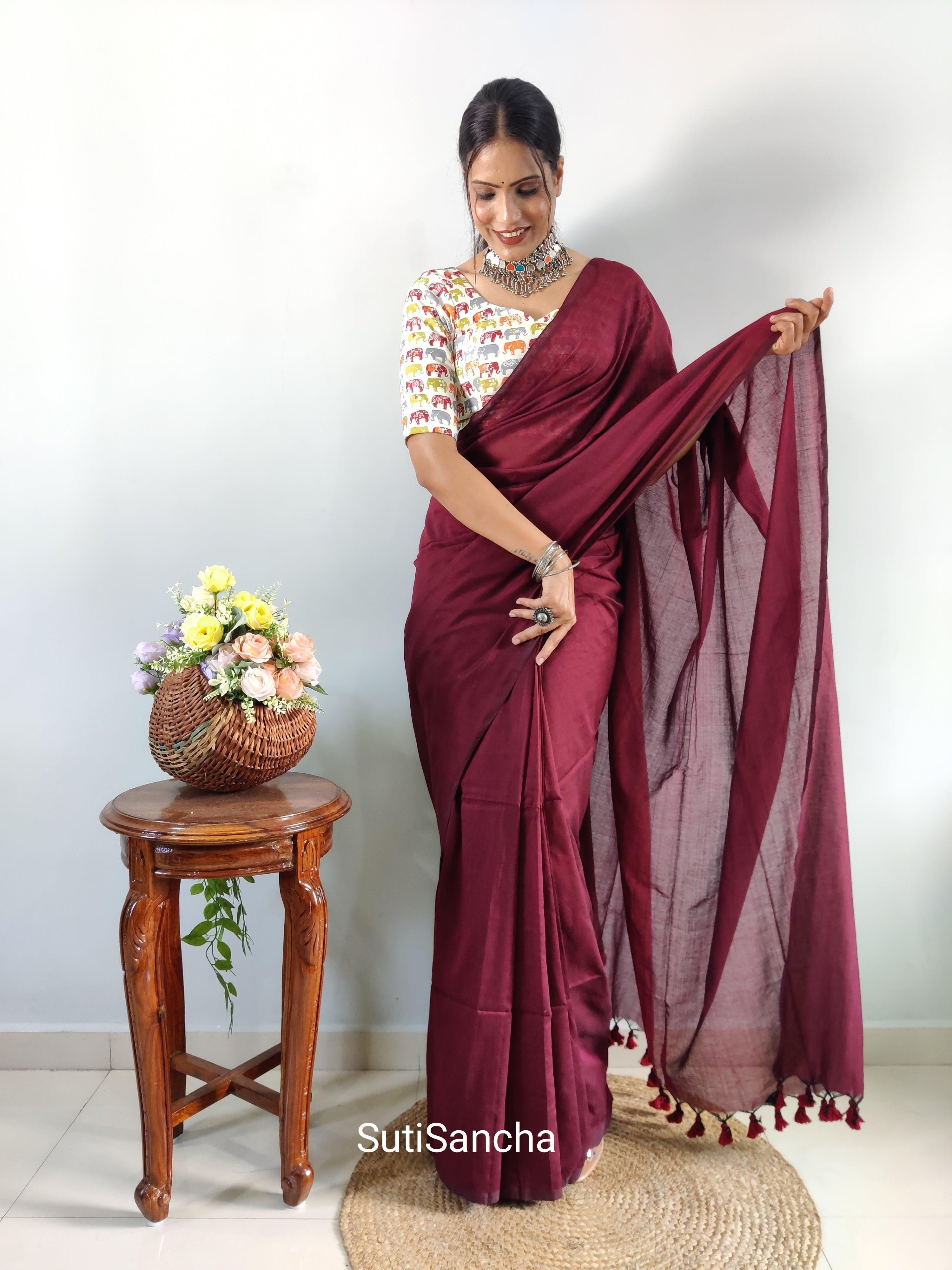 maroon saree contrast blouse – Joshindia