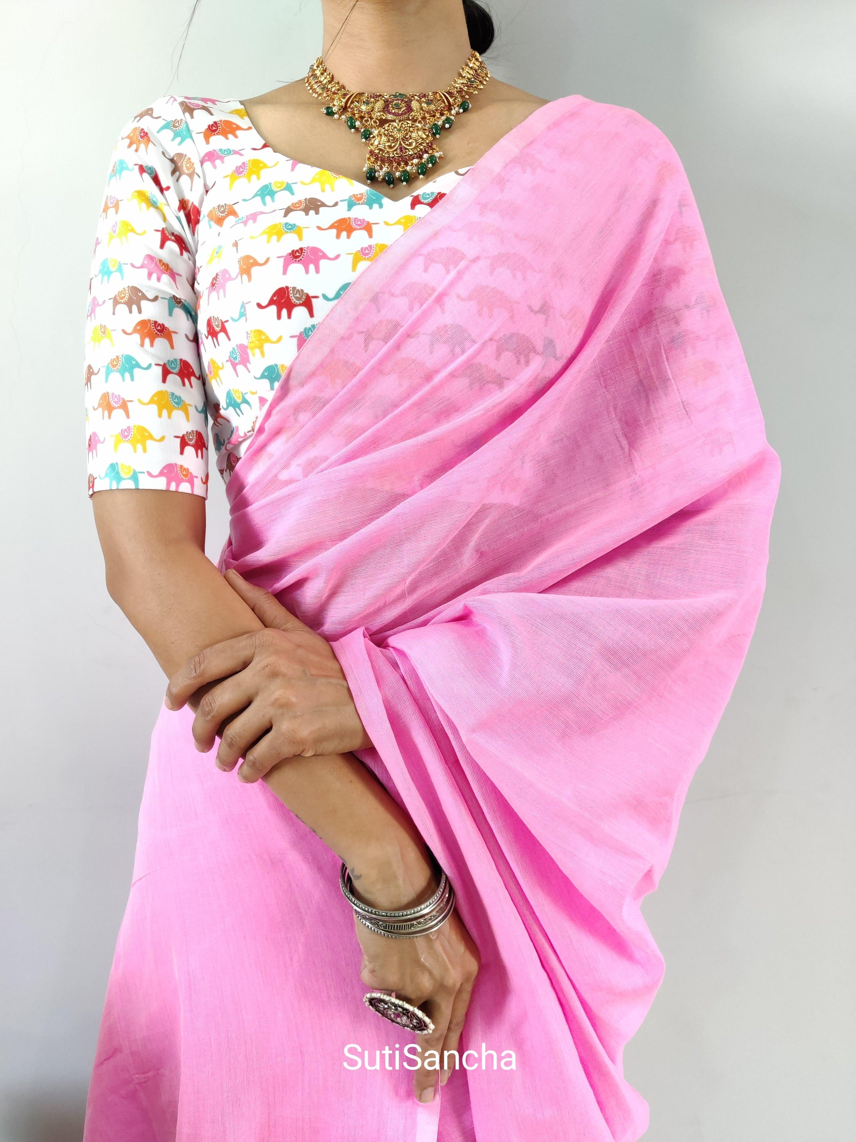 Sutisancha Babypink Khadi Saree & designer Blouse - Suti Sancha
