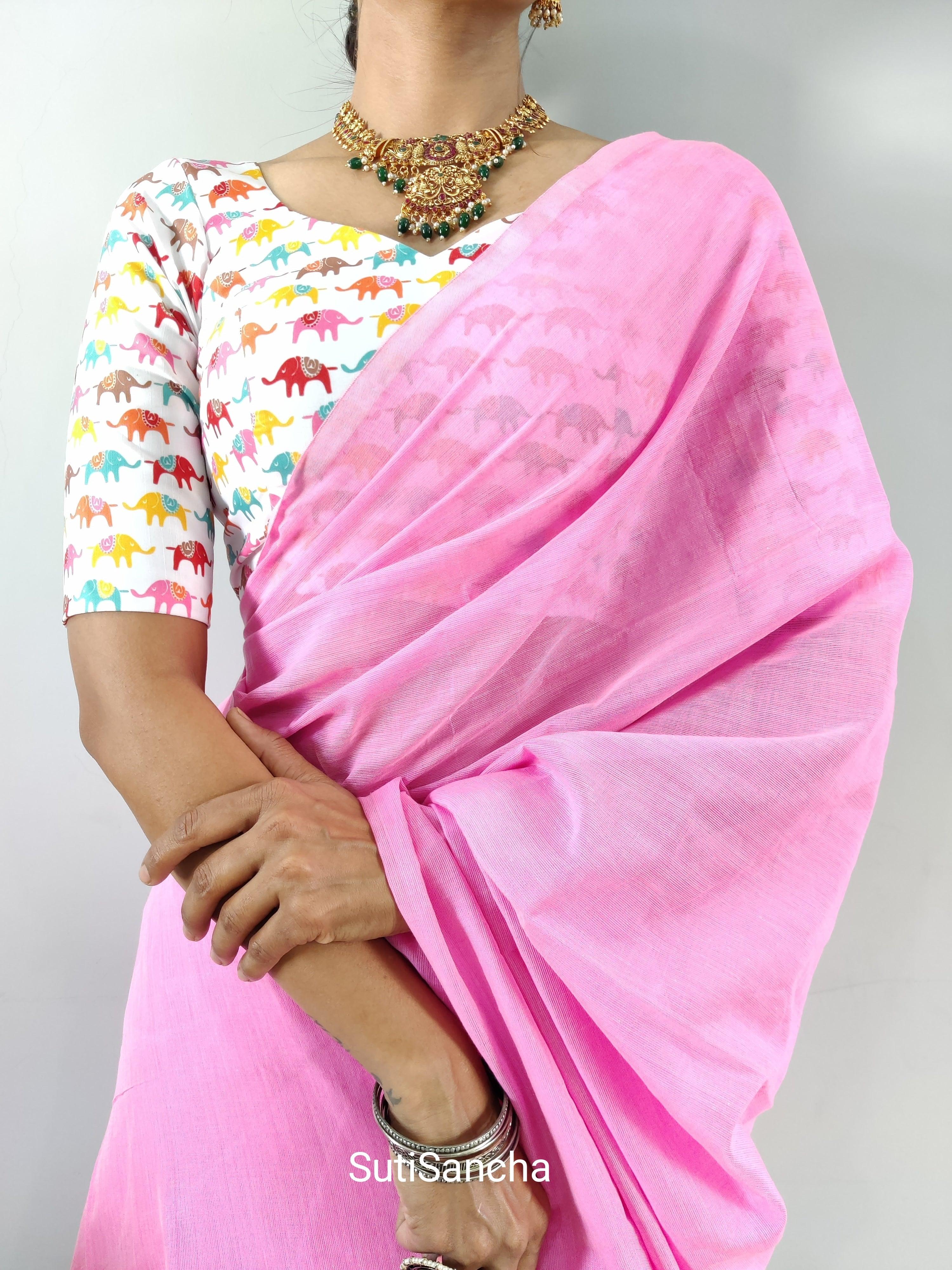 Sutisancha Babypink Khadi Saree & designer Blouse - Suti Sancha