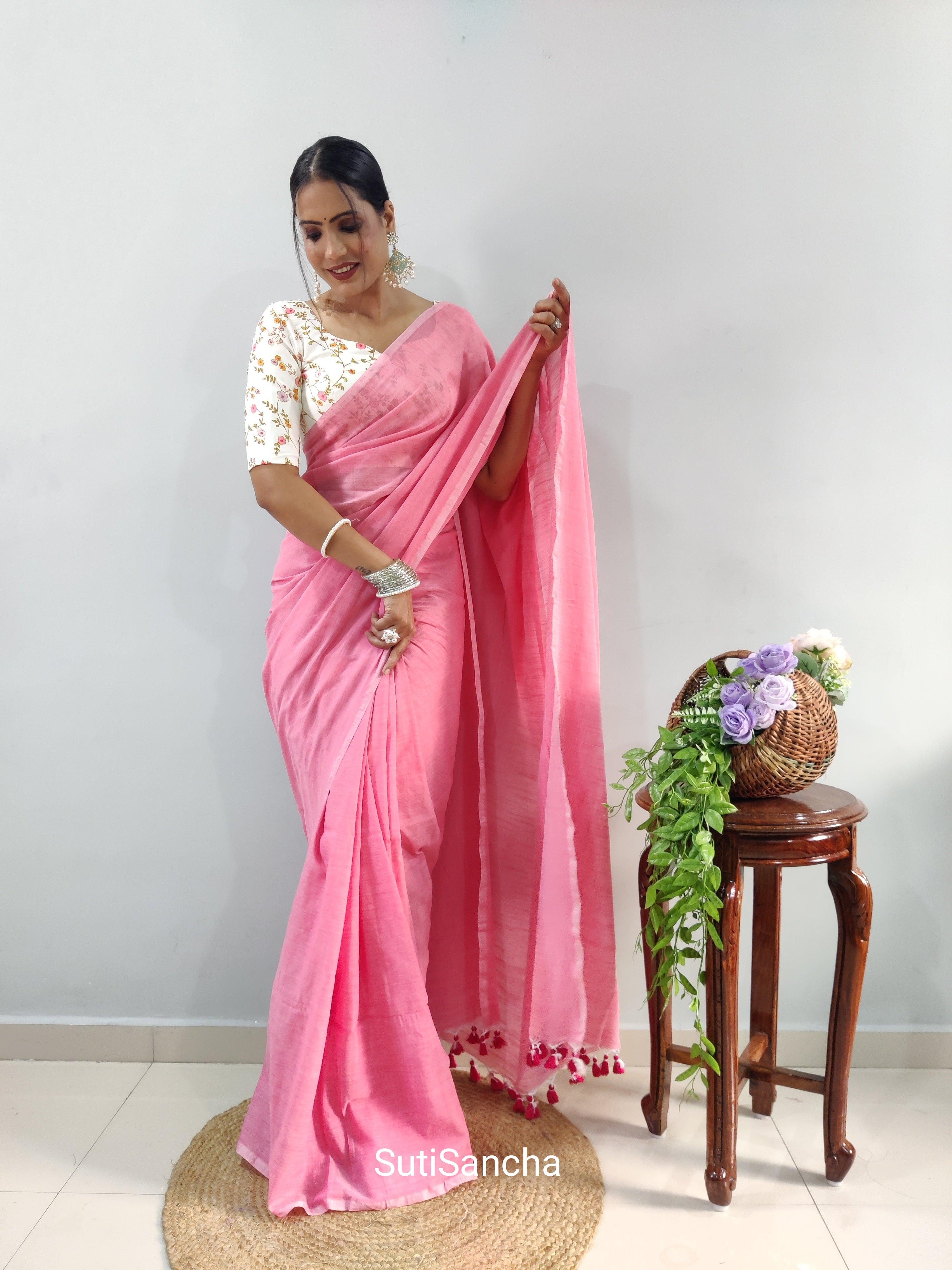 Sutisancha Peach colour Khadi Saree & designer Blouse - Suti Sancha