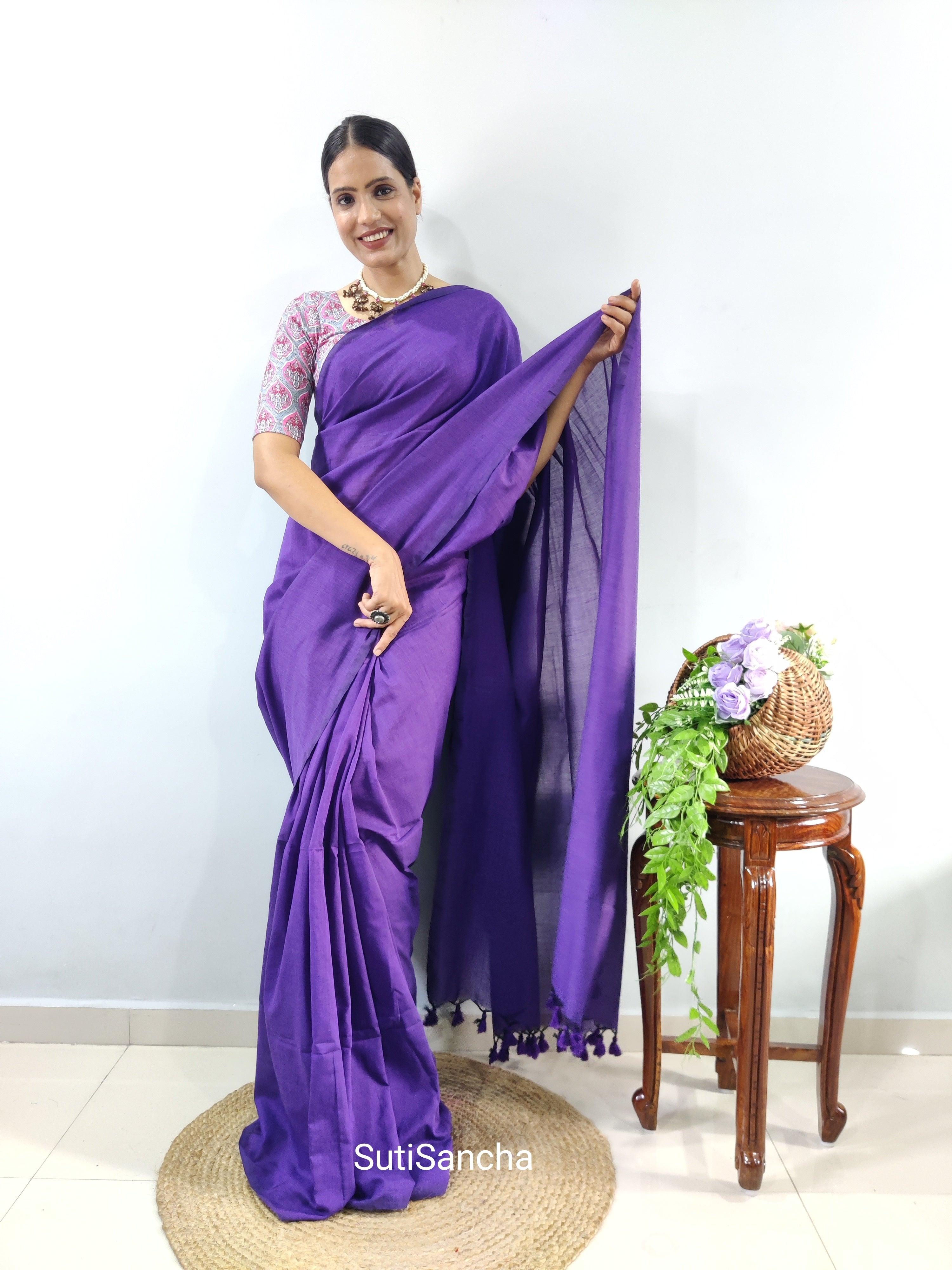 Sutisancha Purple Khadi Saree & designer Blouse - Suti Sancha